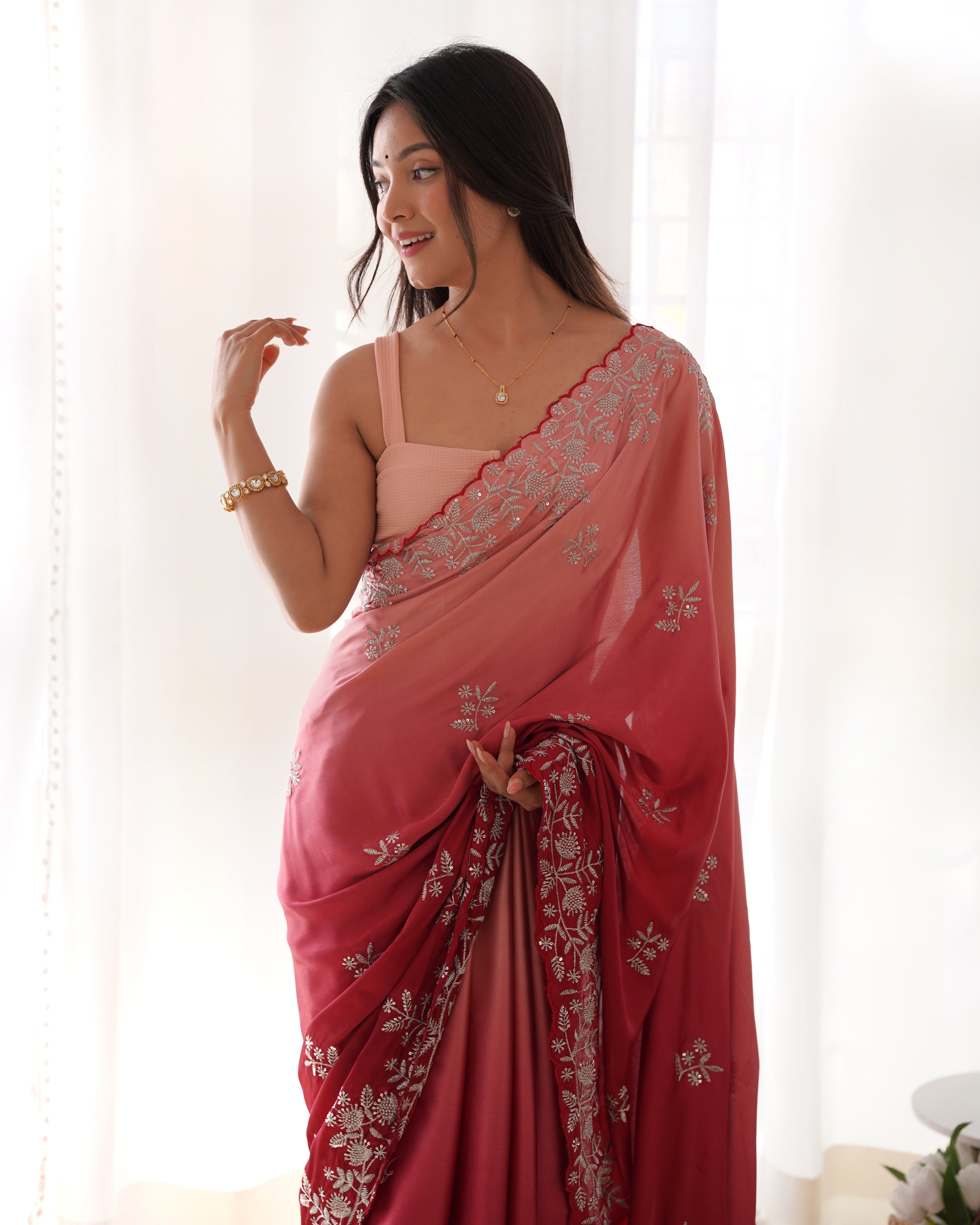 Designer Saree With Sequence And Multi Thread With Zari Dori Work