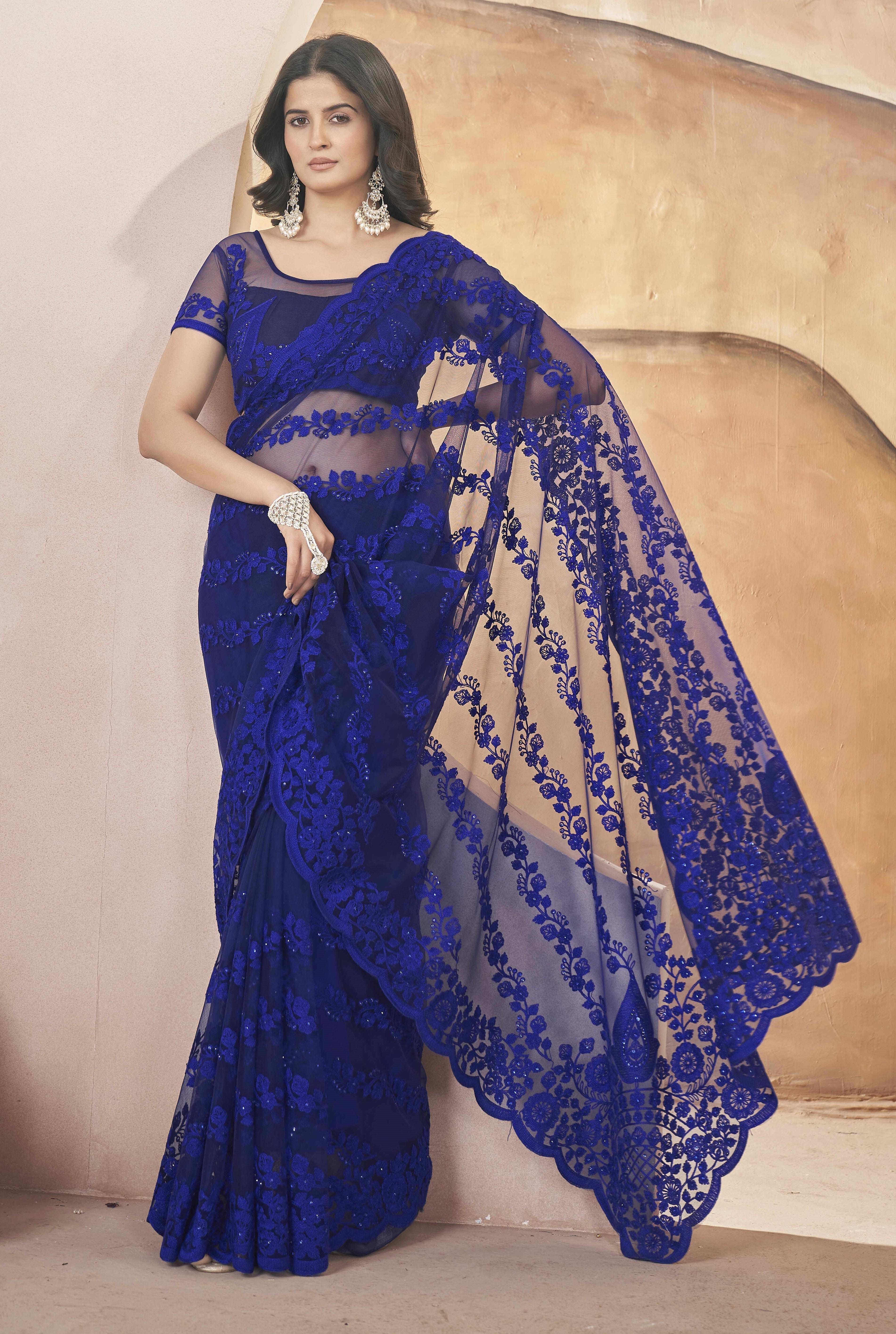 Party Wear Look Saree With Zari Embroidery And Stonework