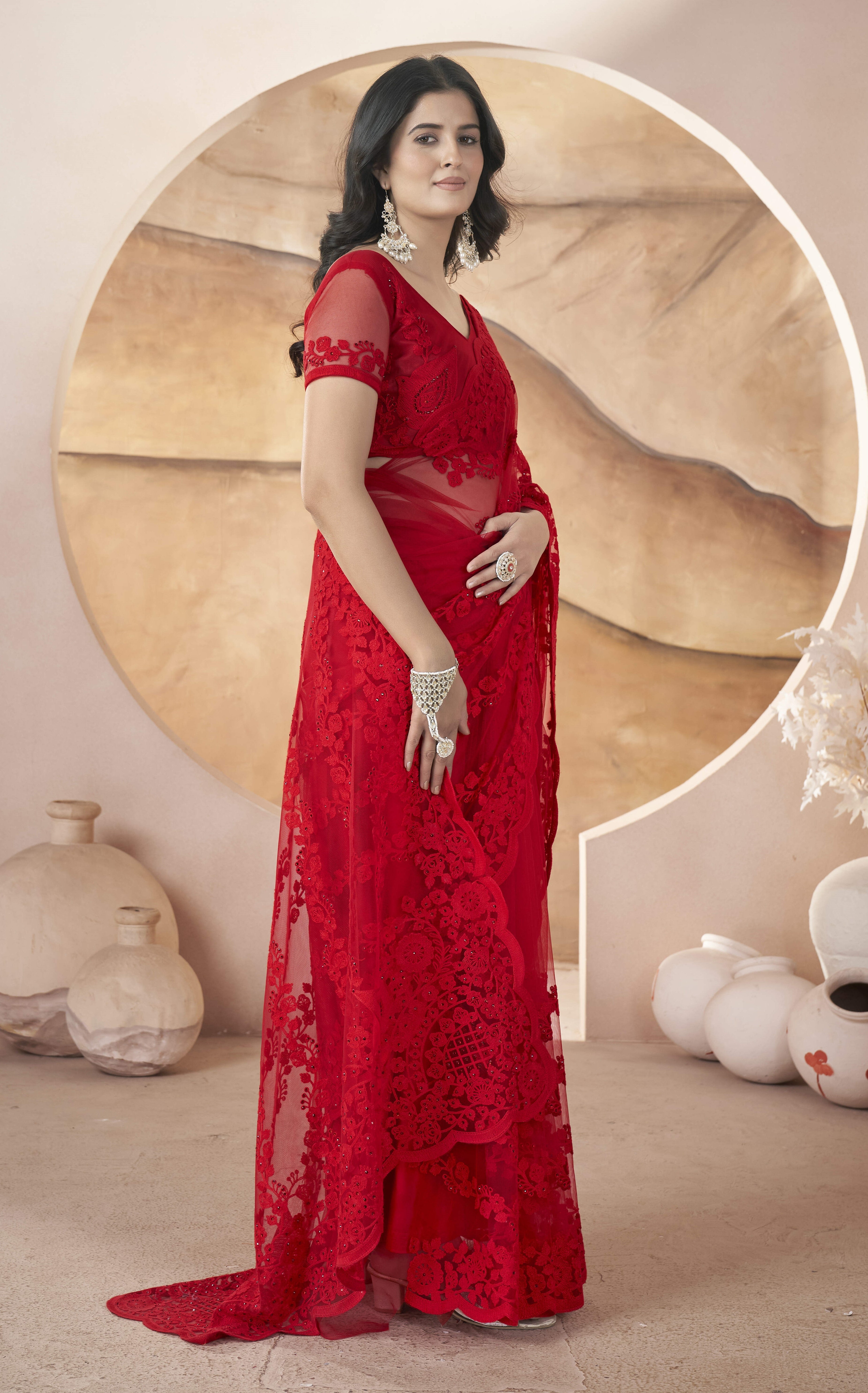 Party Wear Look Saree With Zari Embroidery And Stonework