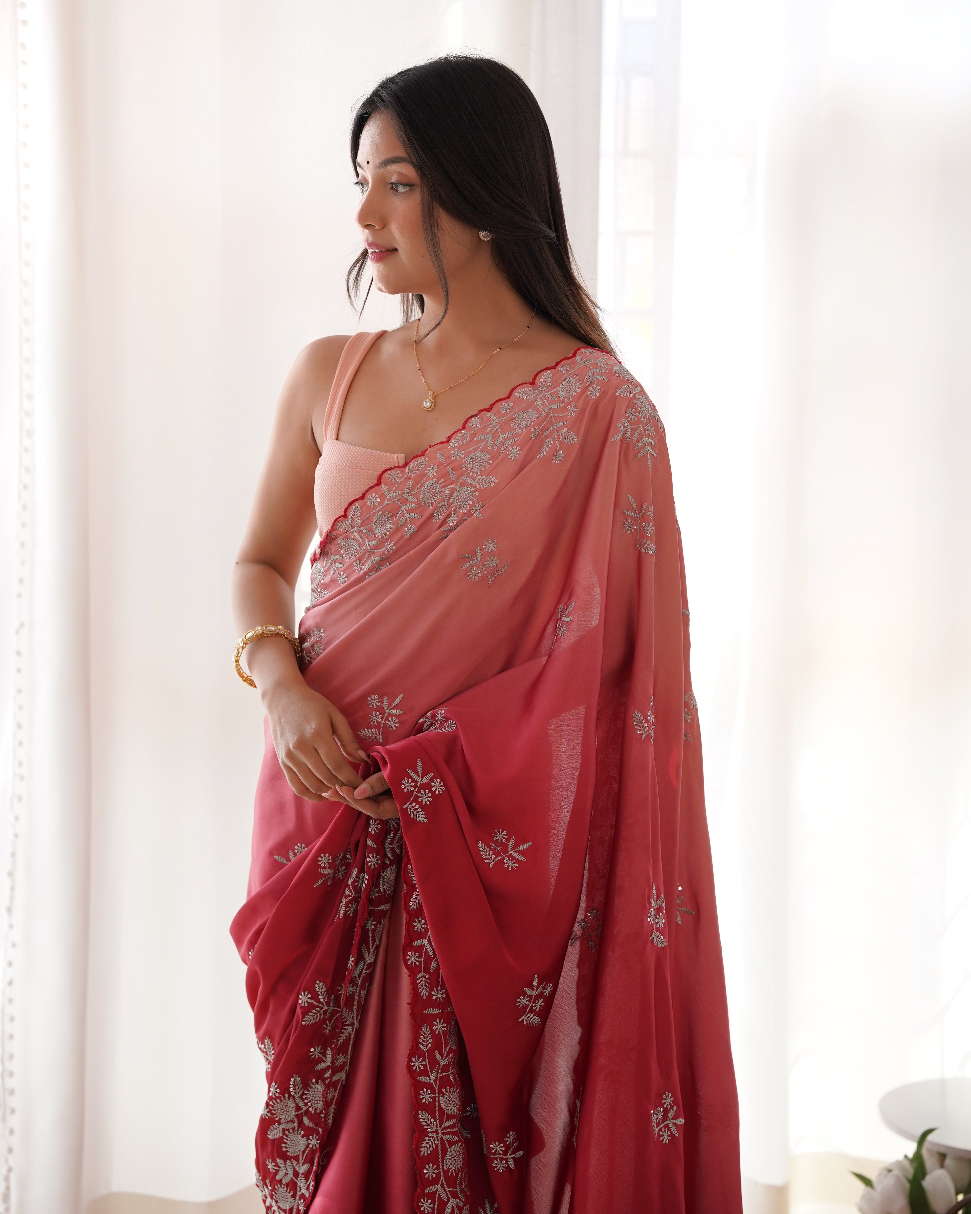 Designer Saree With Sequence And Multi Thread With Zari Dori Work