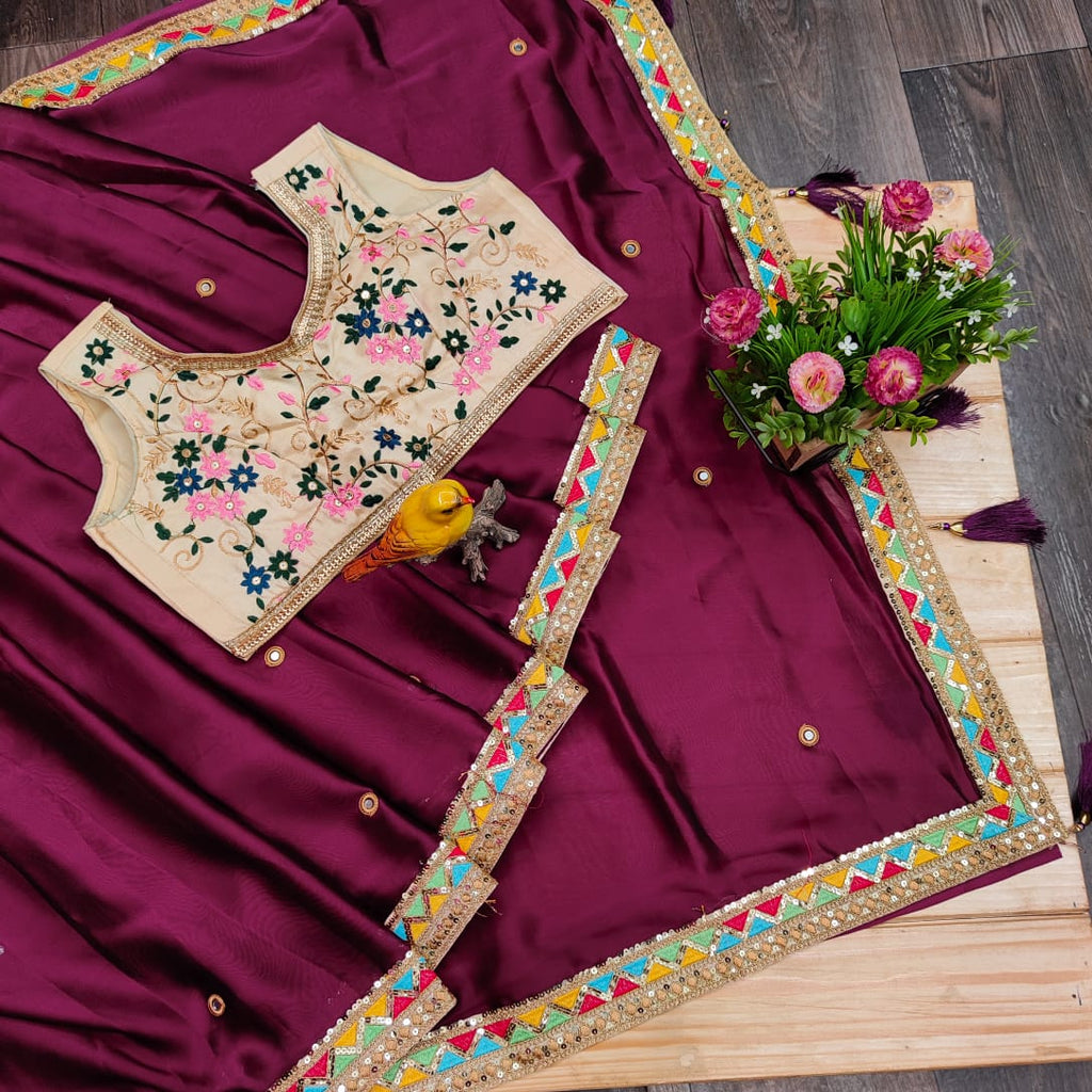 Fancy Saree With Sequence Embroidery, Thread & With Dori work