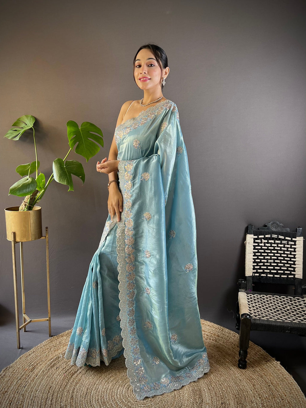 Beautiful Saree With Sequence & Multi Thread Embroidery Work