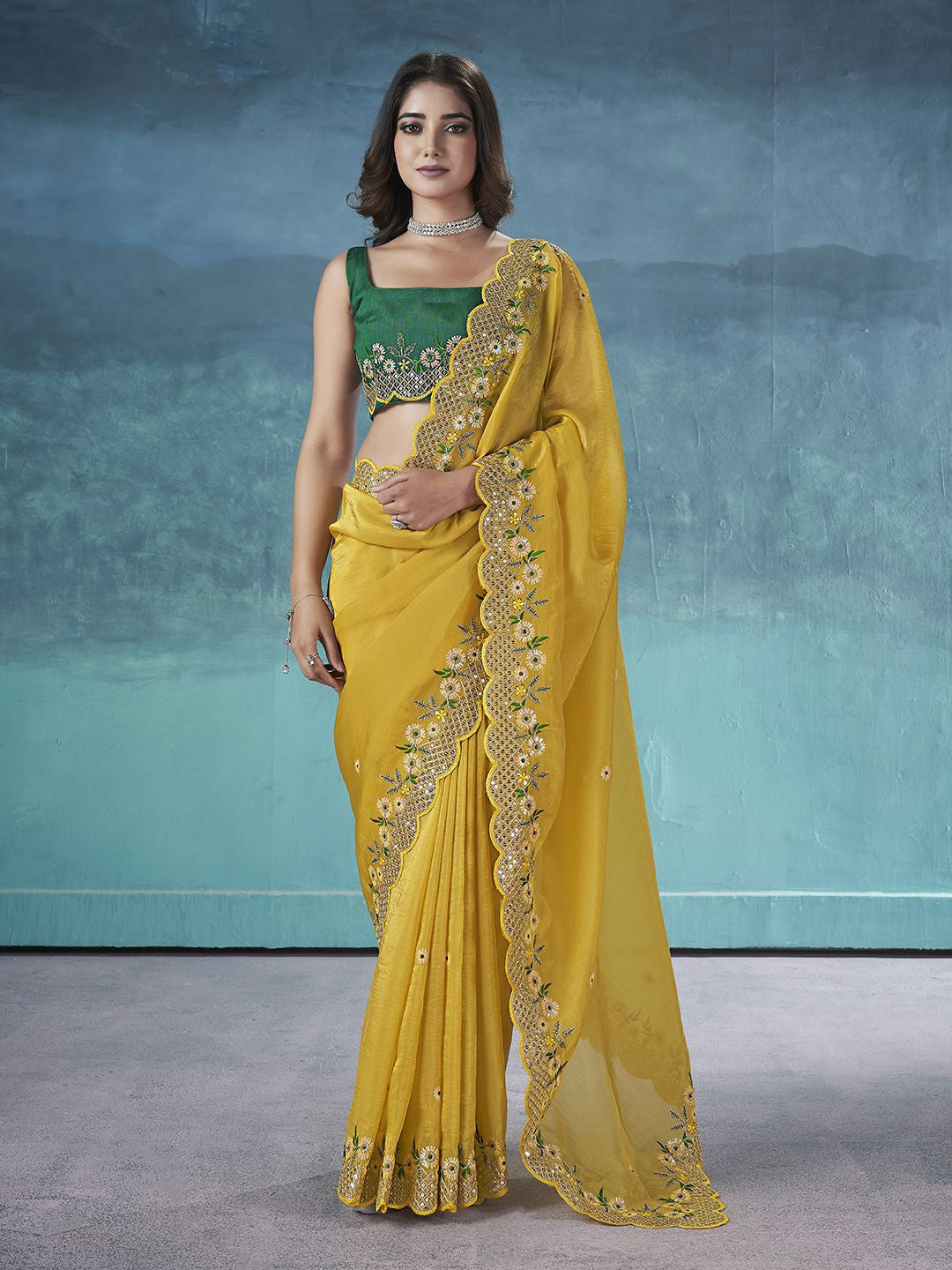 Beautiful Saree With Beautiful Floral Embroidered Work of Multi Thread