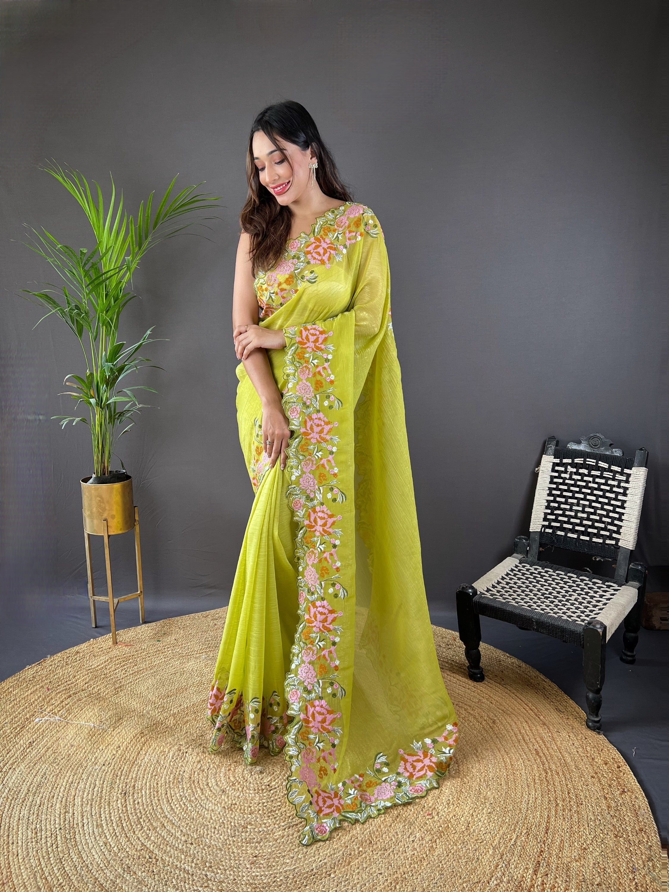 Designer Saree With Embroidery Work Border