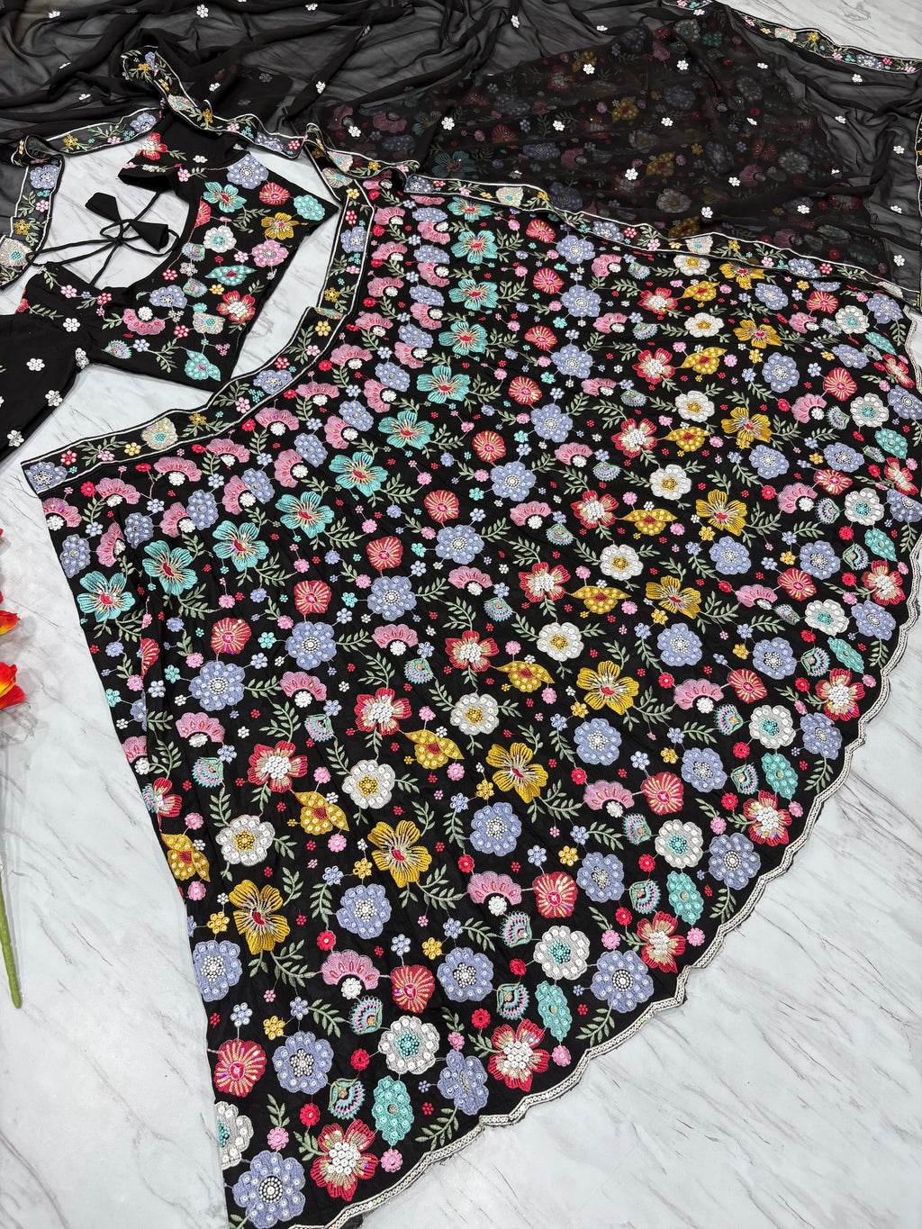 Designer Lehenga Choli With Beautiful Multi Thread Embroidery Work