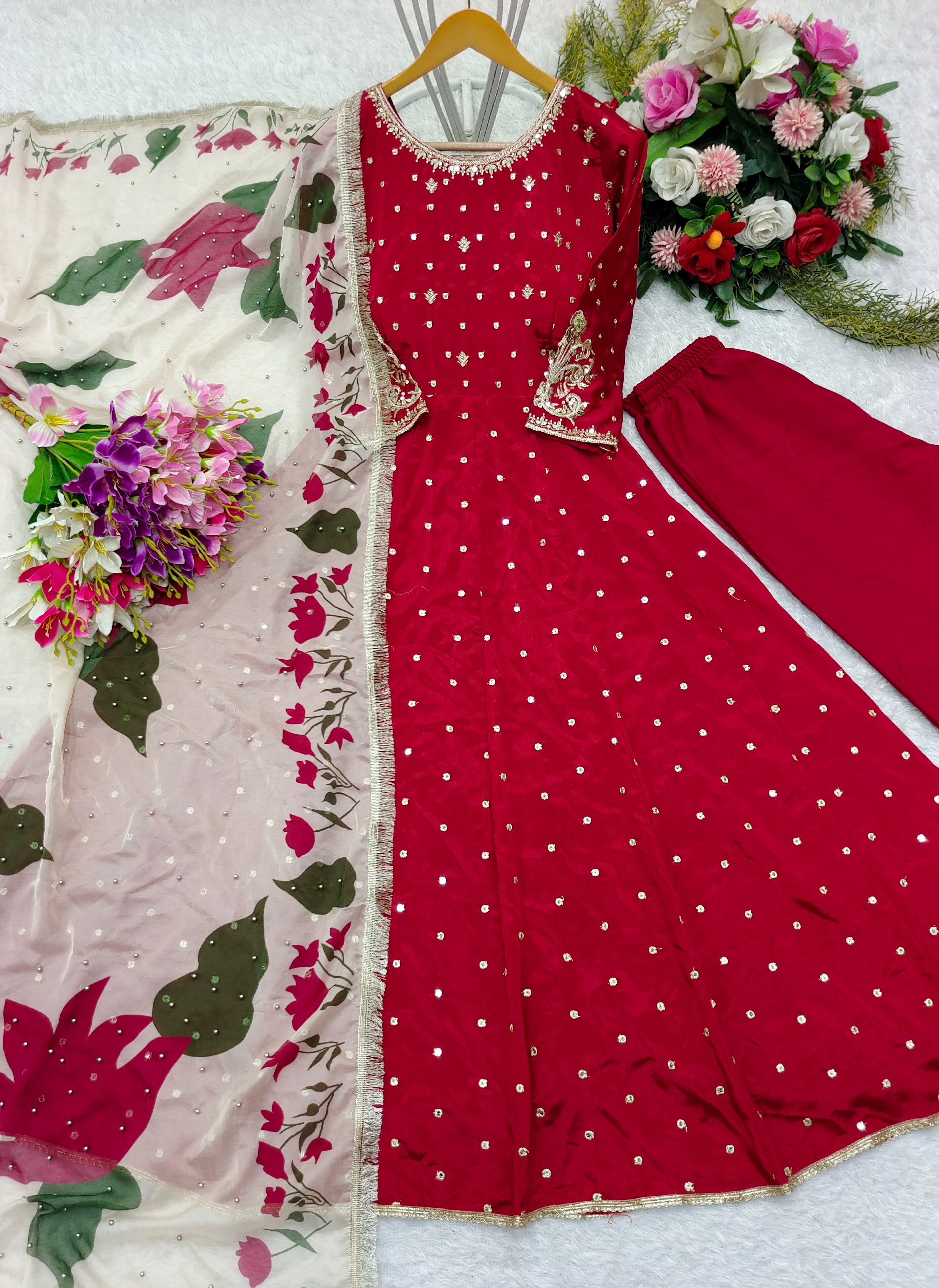 Beautiful Party Wear Anarkali Gown -Pent And Dupatta