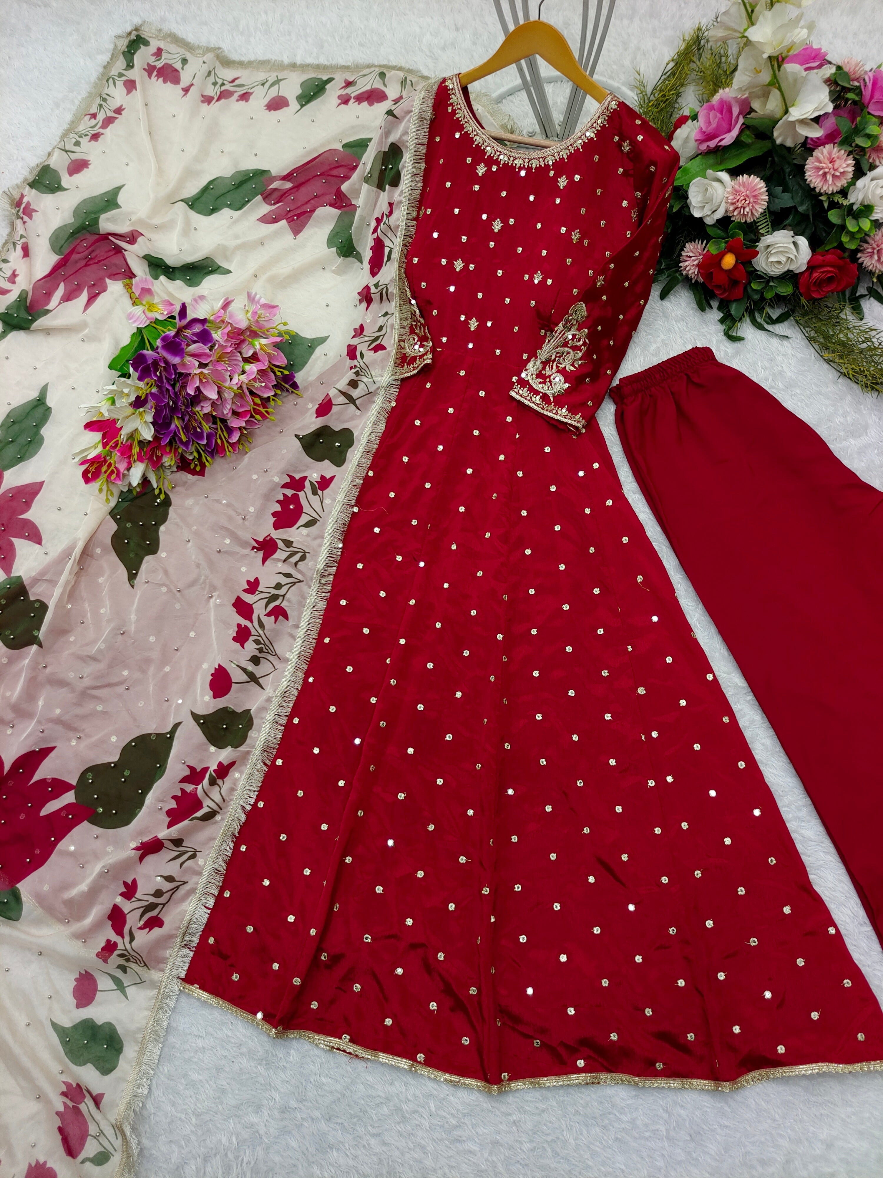 Beautiful Party Wear Anarkali Gown -Pent And Dupatta