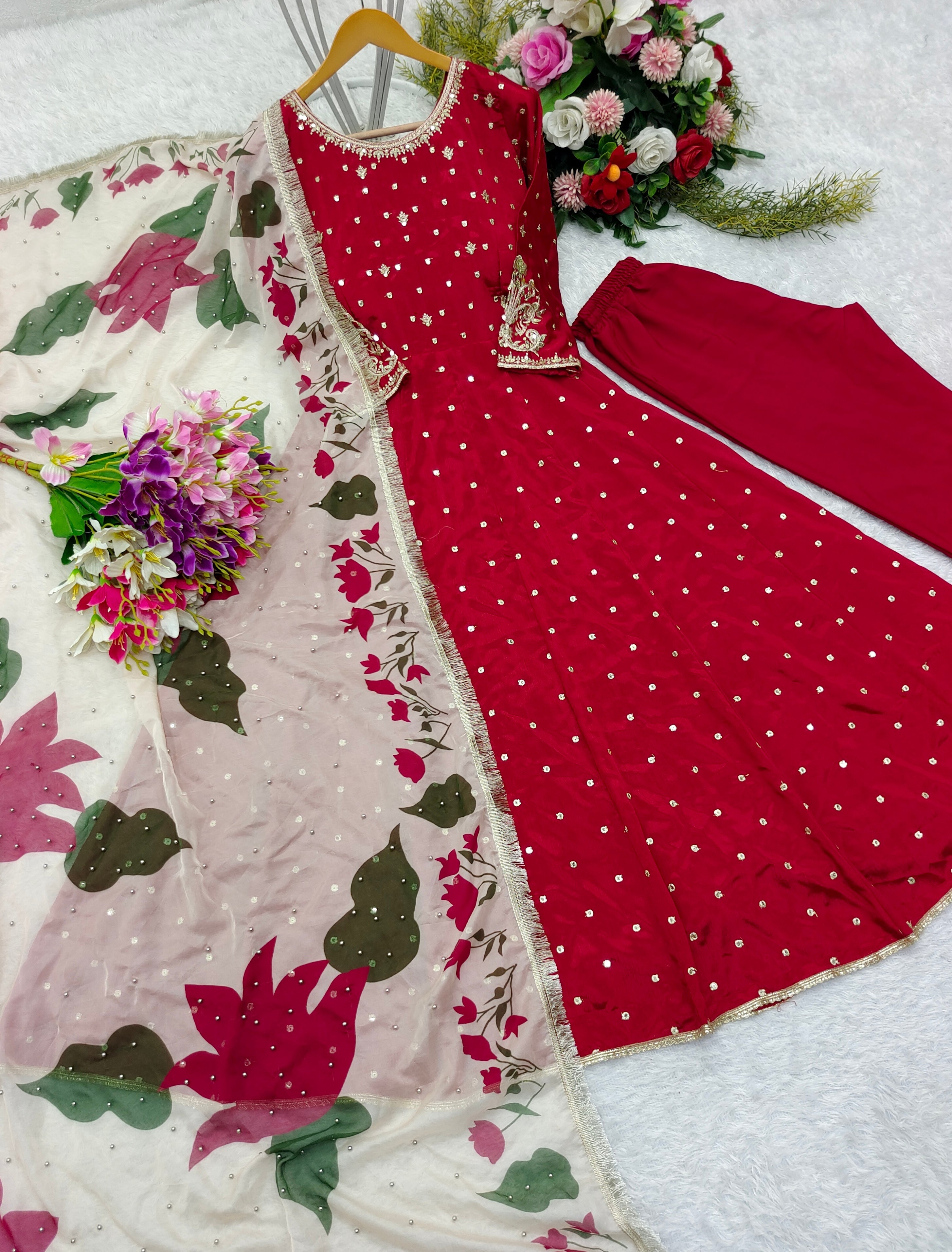 Beautiful Party Wear Anarkali Gown -Pent And Dupatta