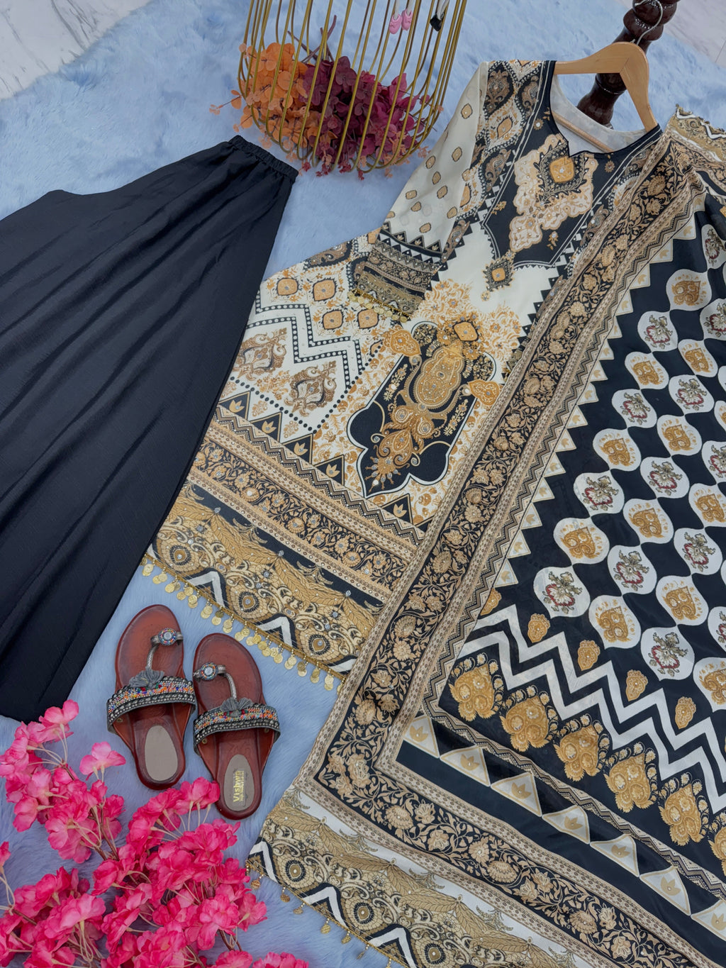 Designer Party Wear Silk Top Plazzo & Dupatta Set