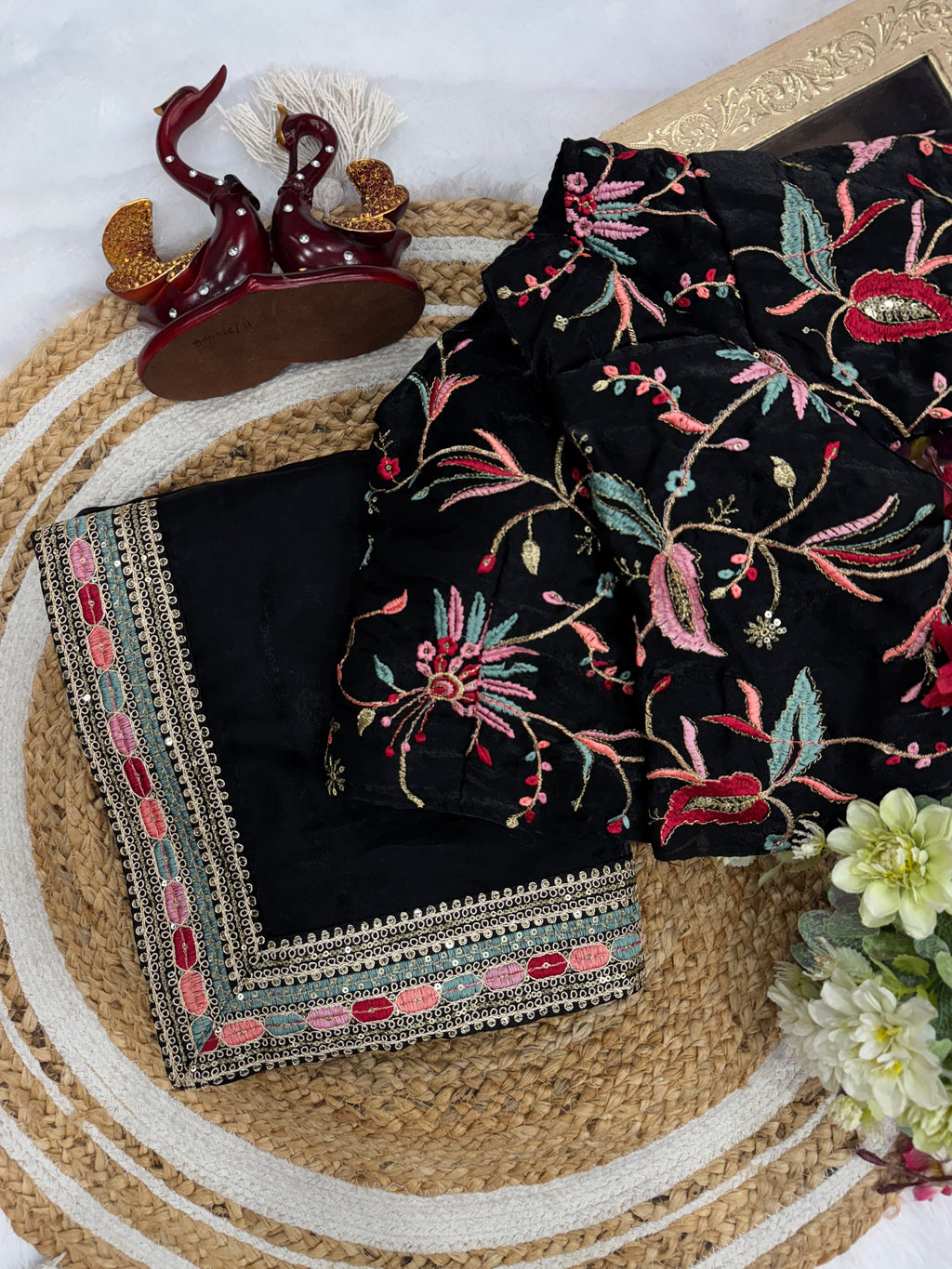 Party Wear Beautiful Saree With Sequins Embroidery Work Lace Border