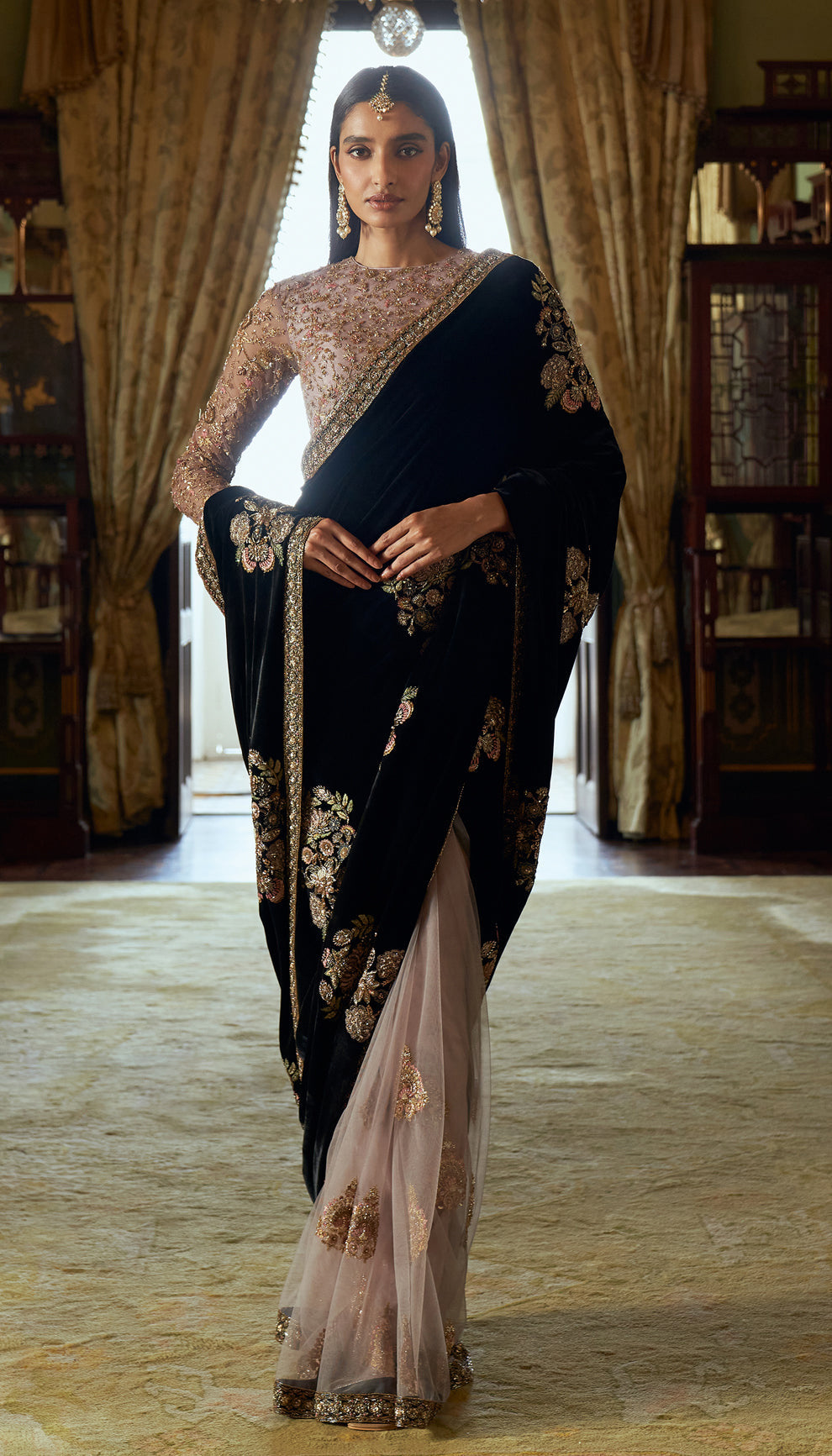 Party Wear Look Designer Saree With Sequins , Thread & Dori Work