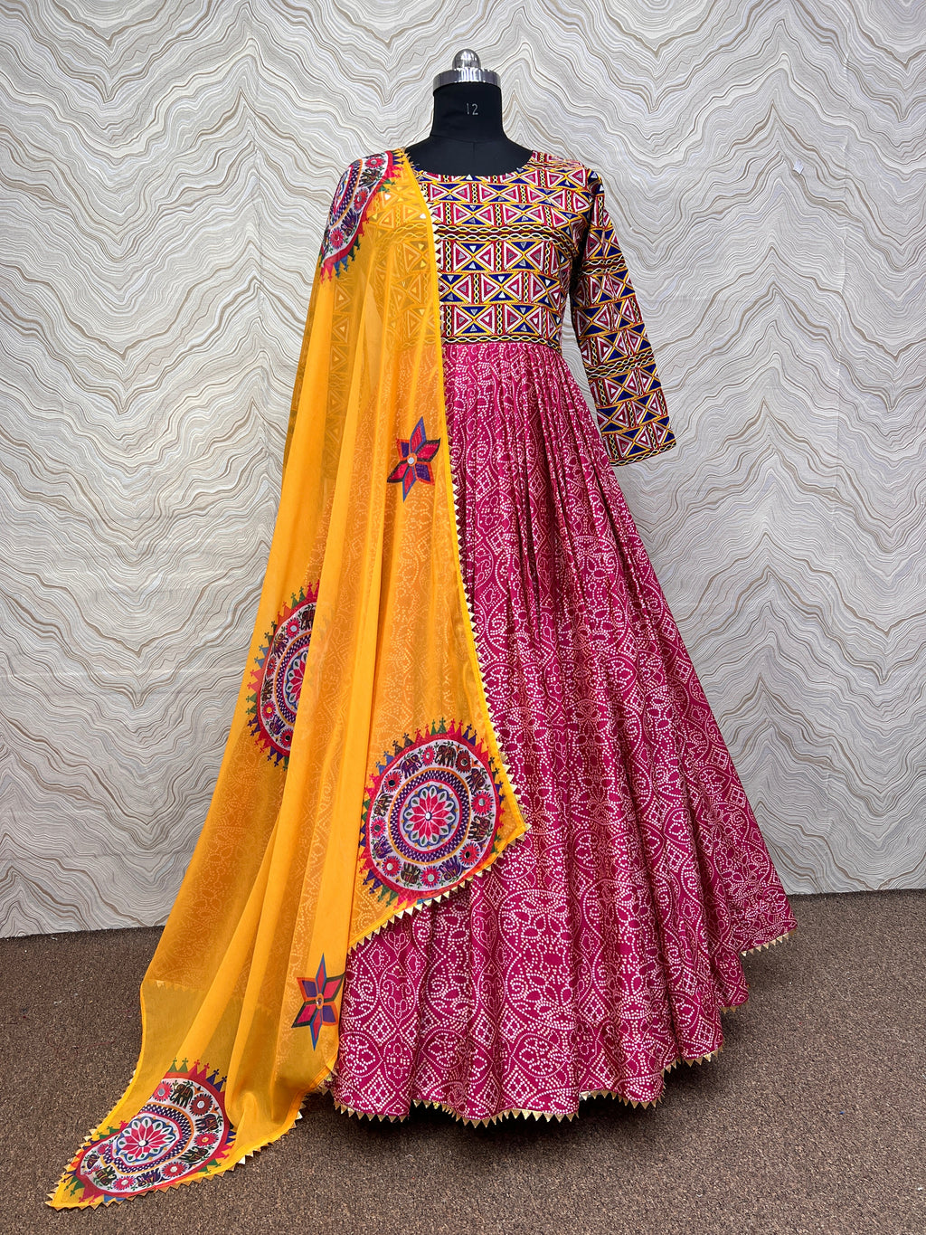 Beautiful Anarkali Gown And Dupatta With Real Mirror Handwork