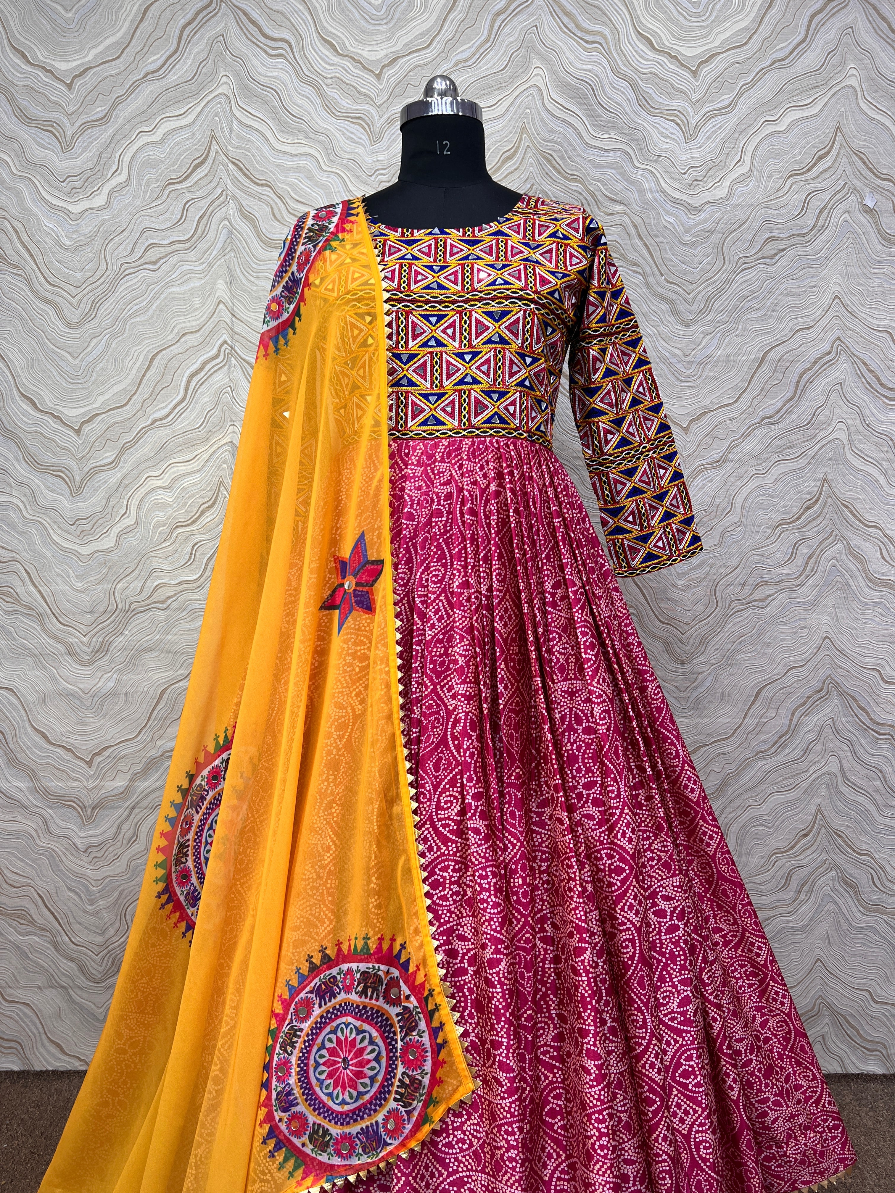 Beautiful Anarkali Gown And Dupatta With Real Mirror Handwork