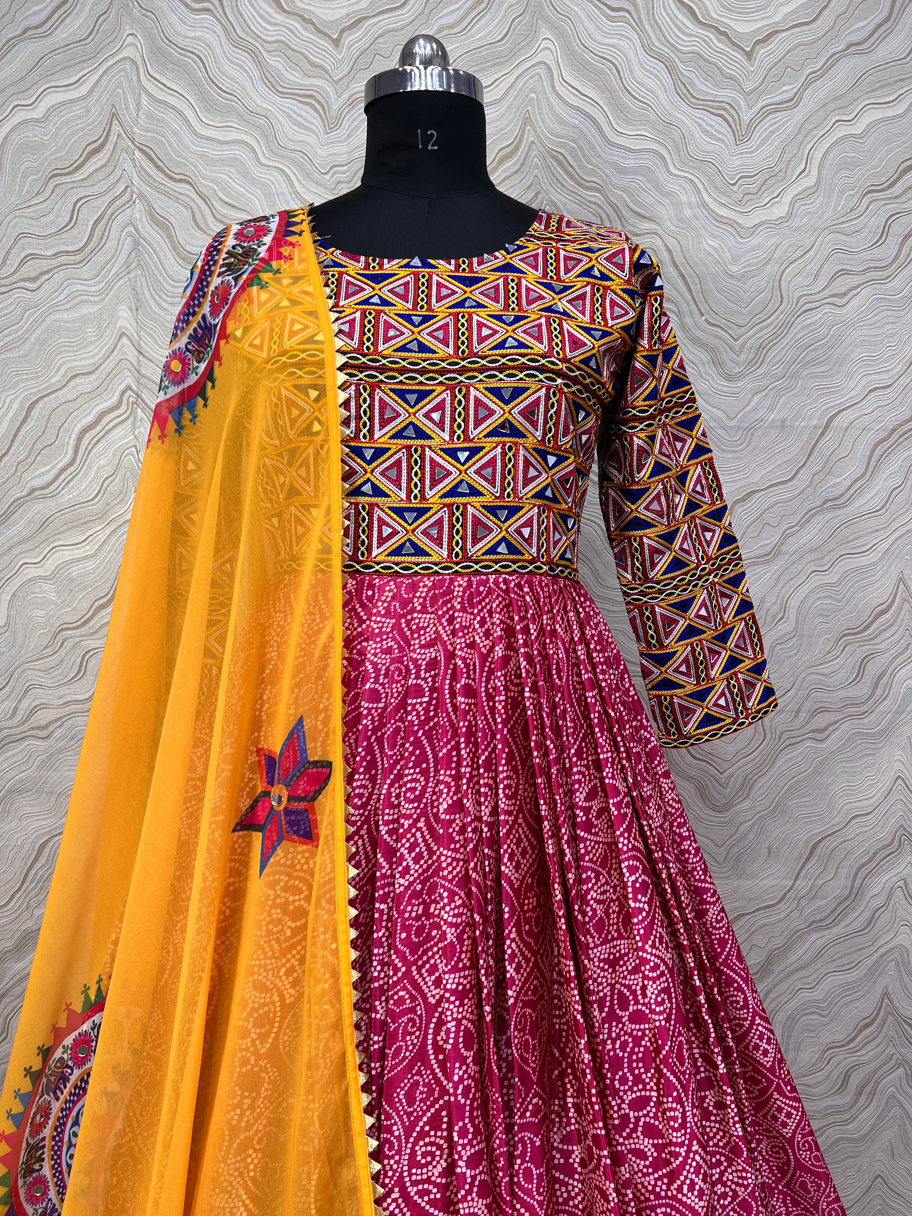 Beautiful Anarkali Gown And Dupatta With Real Mirror Handwork