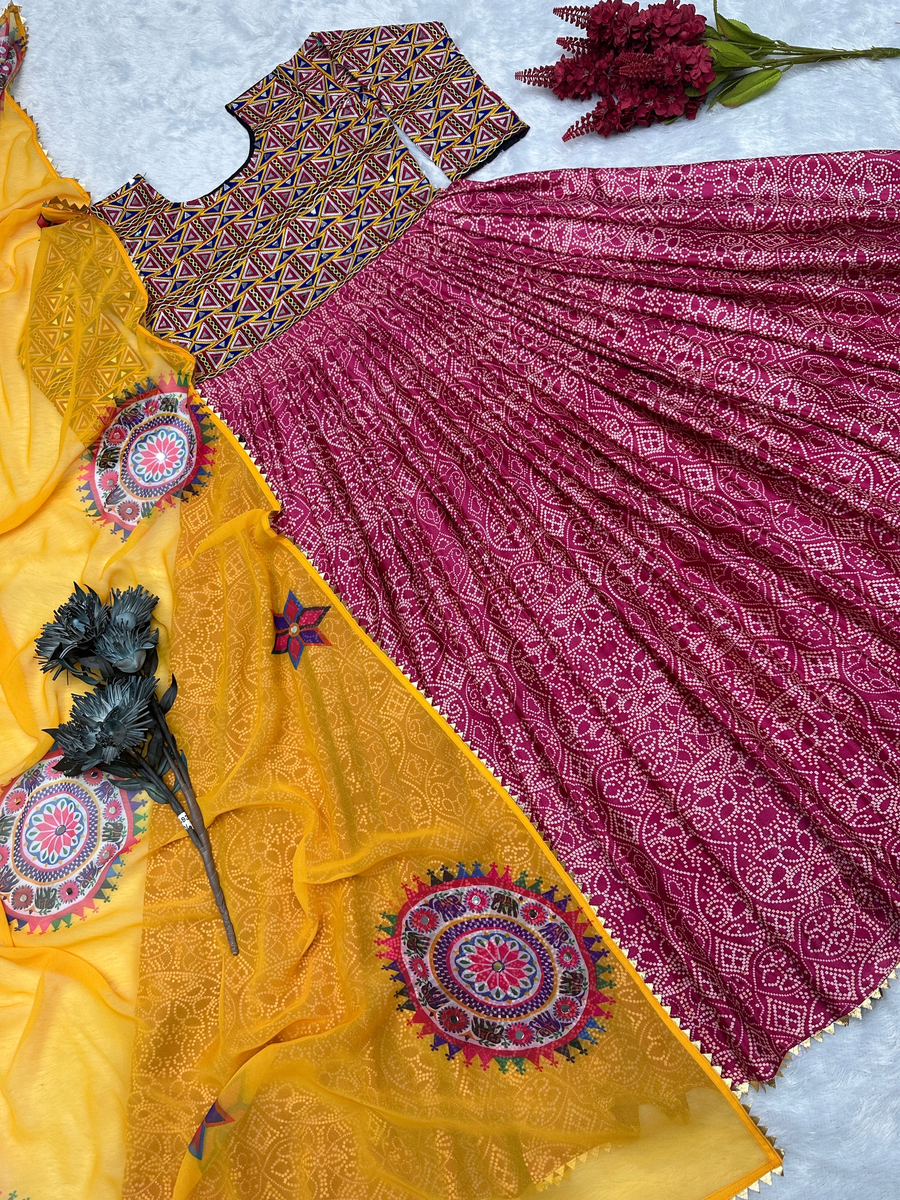 Beautiful Anarkali Gown And Dupatta With Real Mirror Handwork