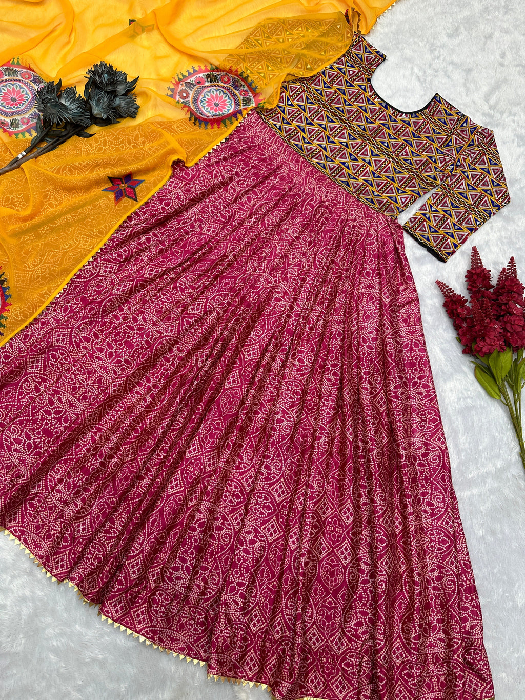 Beautiful Anarkali Gown And Dupatta With Real Mirror Handwork