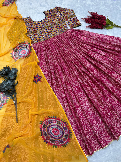 Beautiful Anarkali Gown And Dupatta With Real Mirror Handwork