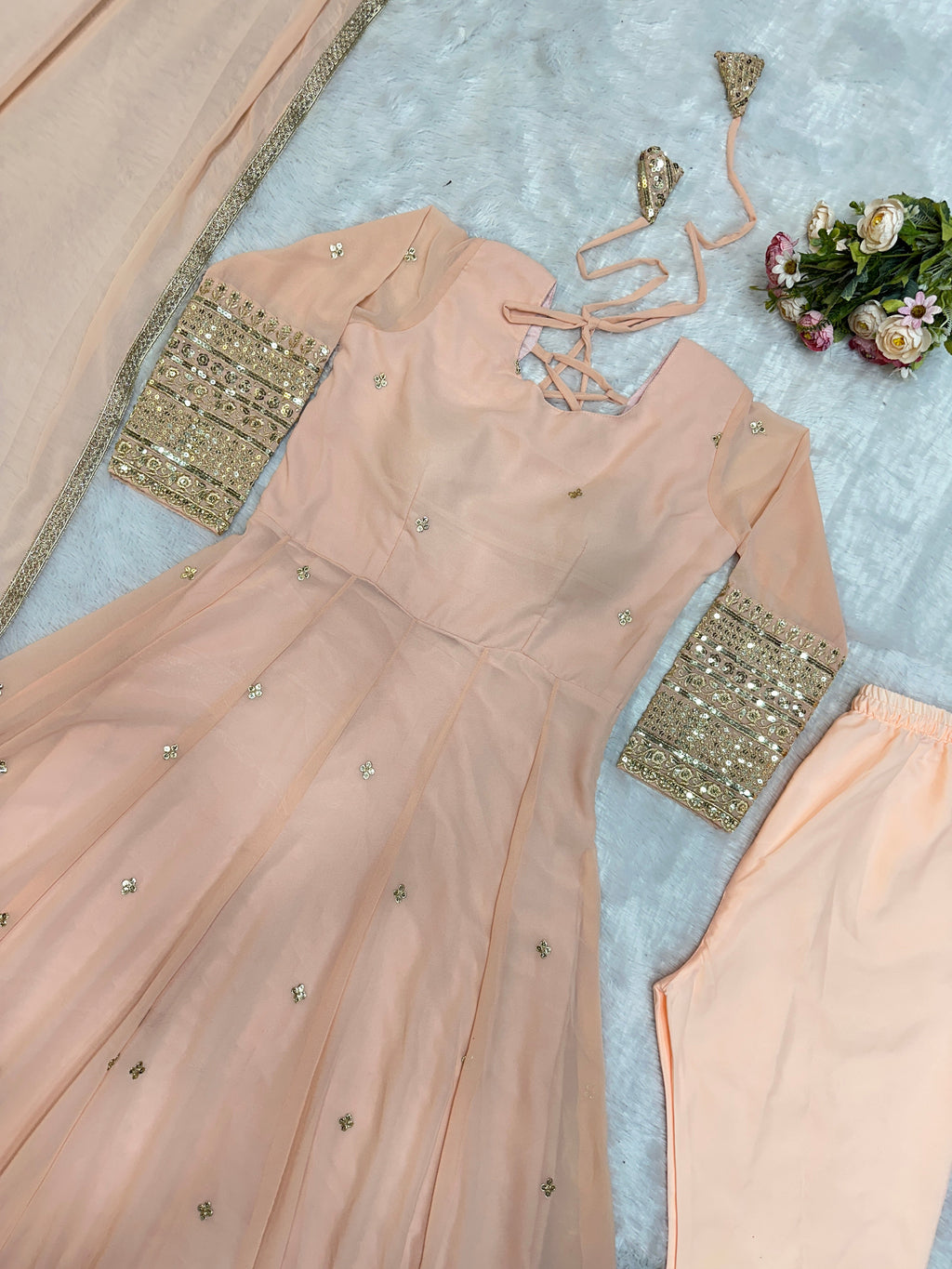 Designer Party Wear Look Gown With Pent And Embroidery Work