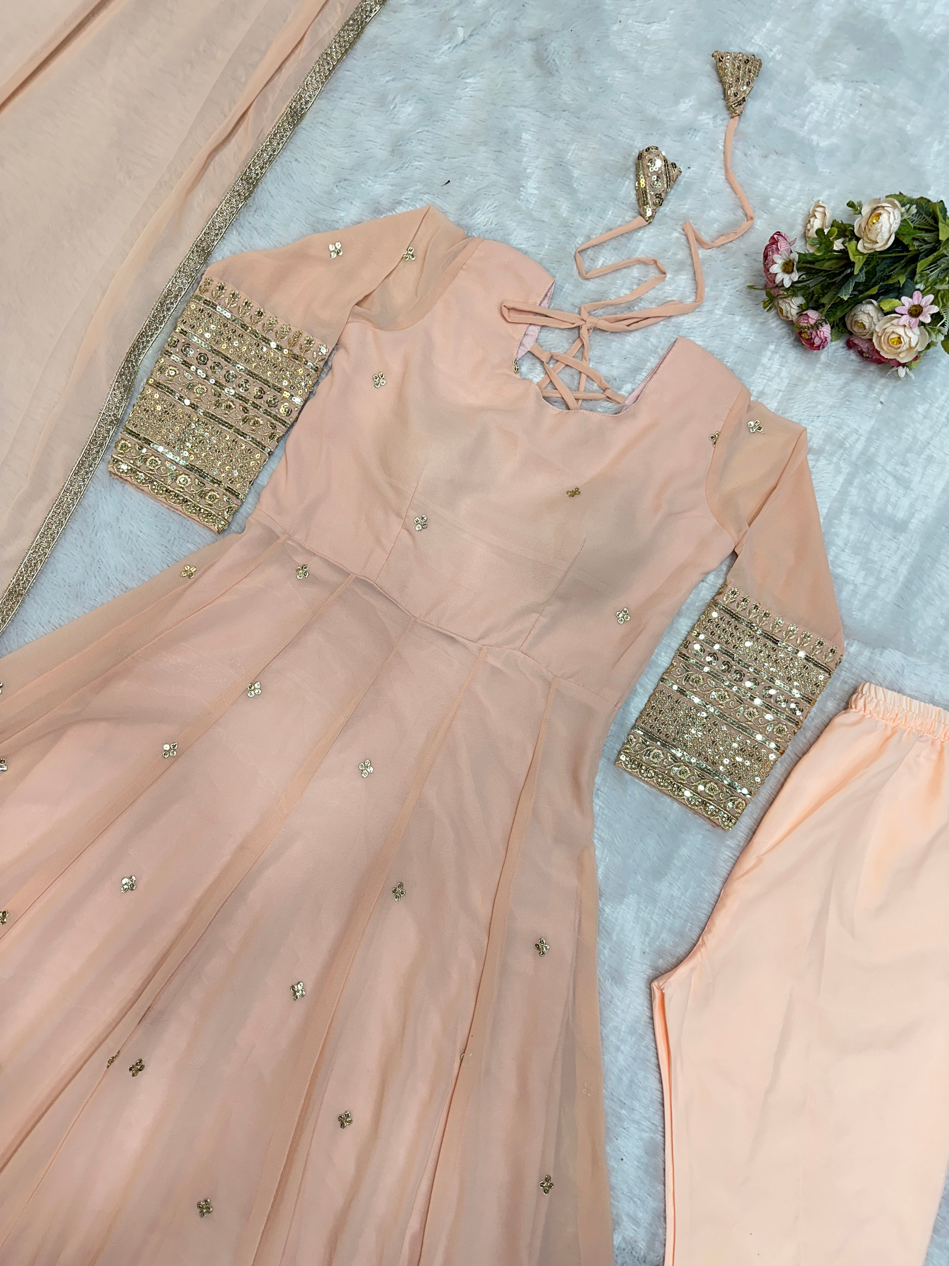 Designer Party Wear Look Gown With Pent And Embroidery Work