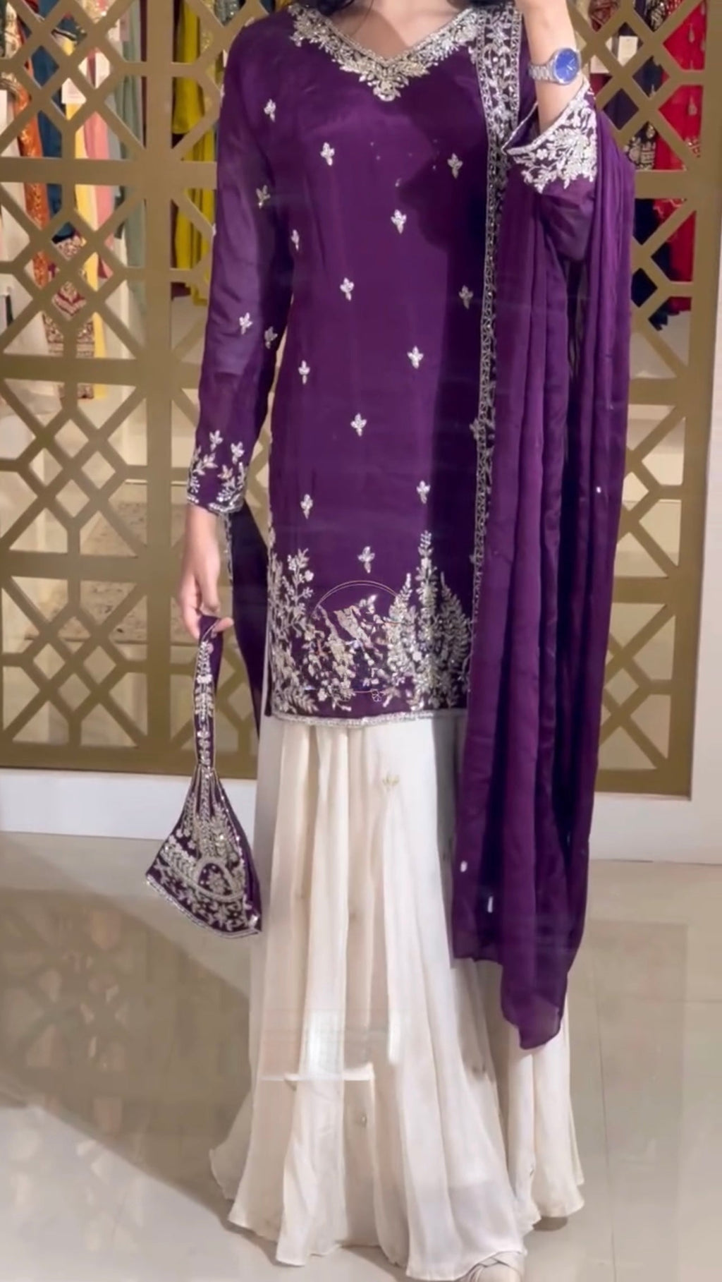 Beautiful Party Wear Look Heavy Pure Chinon Silk Top Plazzo & Dupatta Set
