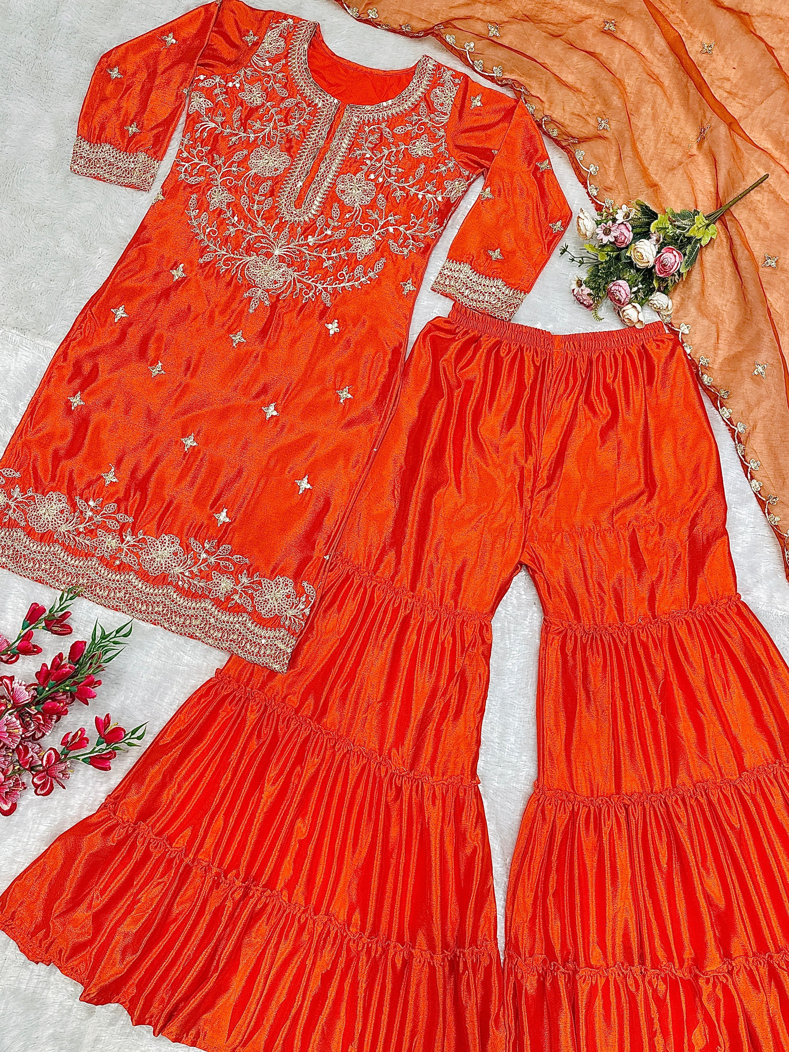 डिजाइनर पार्टी वेयर टॉप बॉटम दुपट्टे के साथ