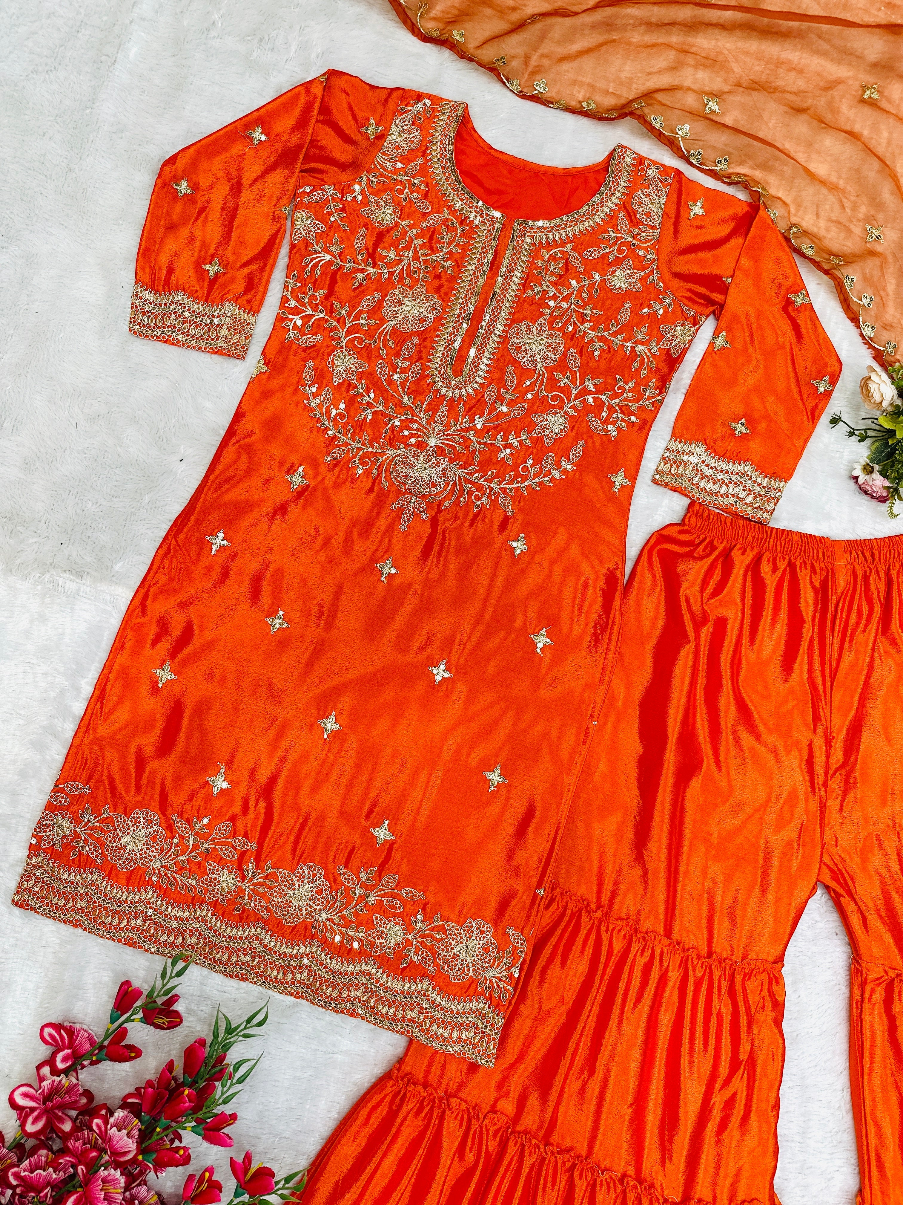 डिजाइनर पार्टी वेयर टॉप बॉटम दुपट्टे के साथ