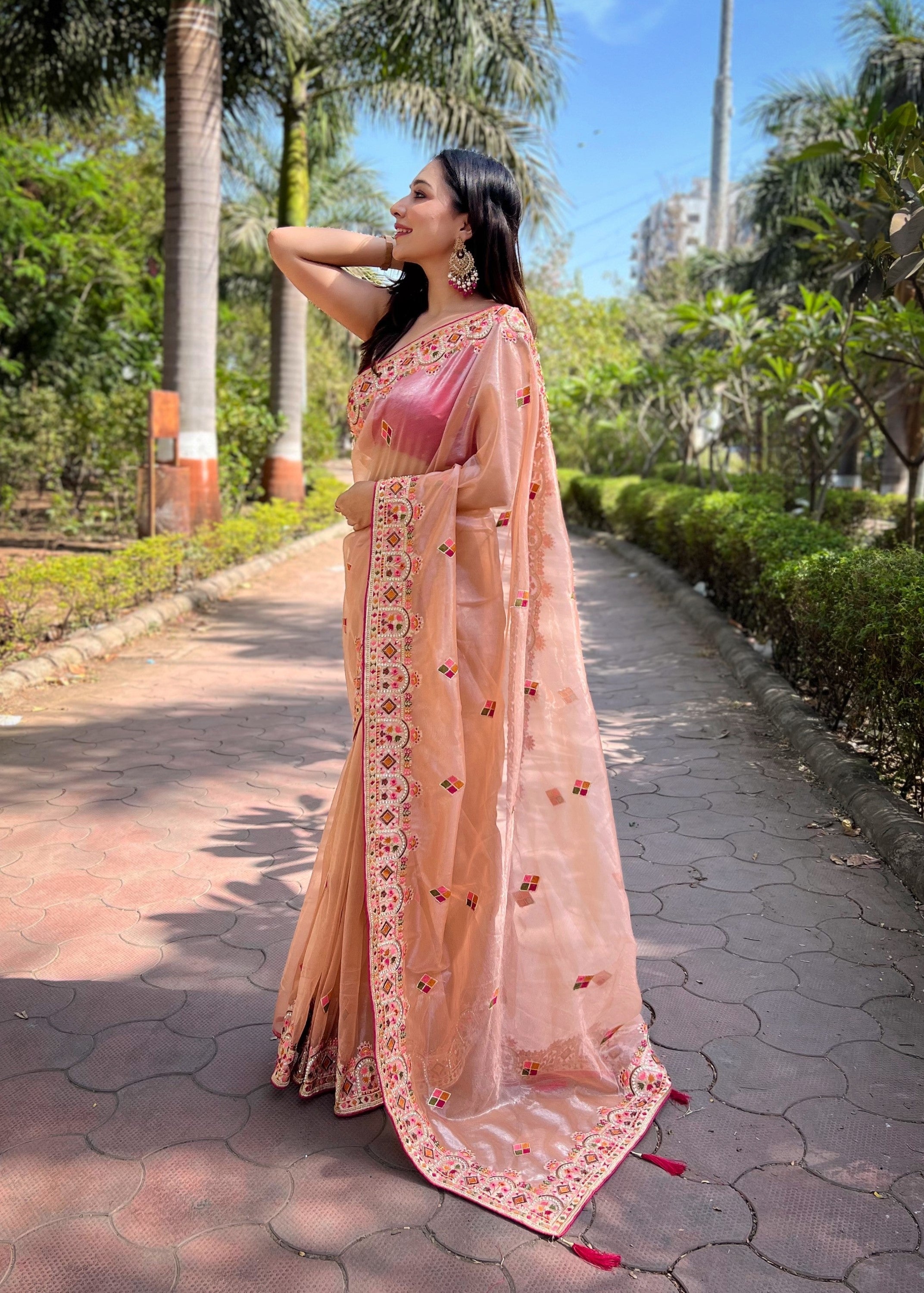 Party Wear Saree With Thread & Zari Dori Embroidery work