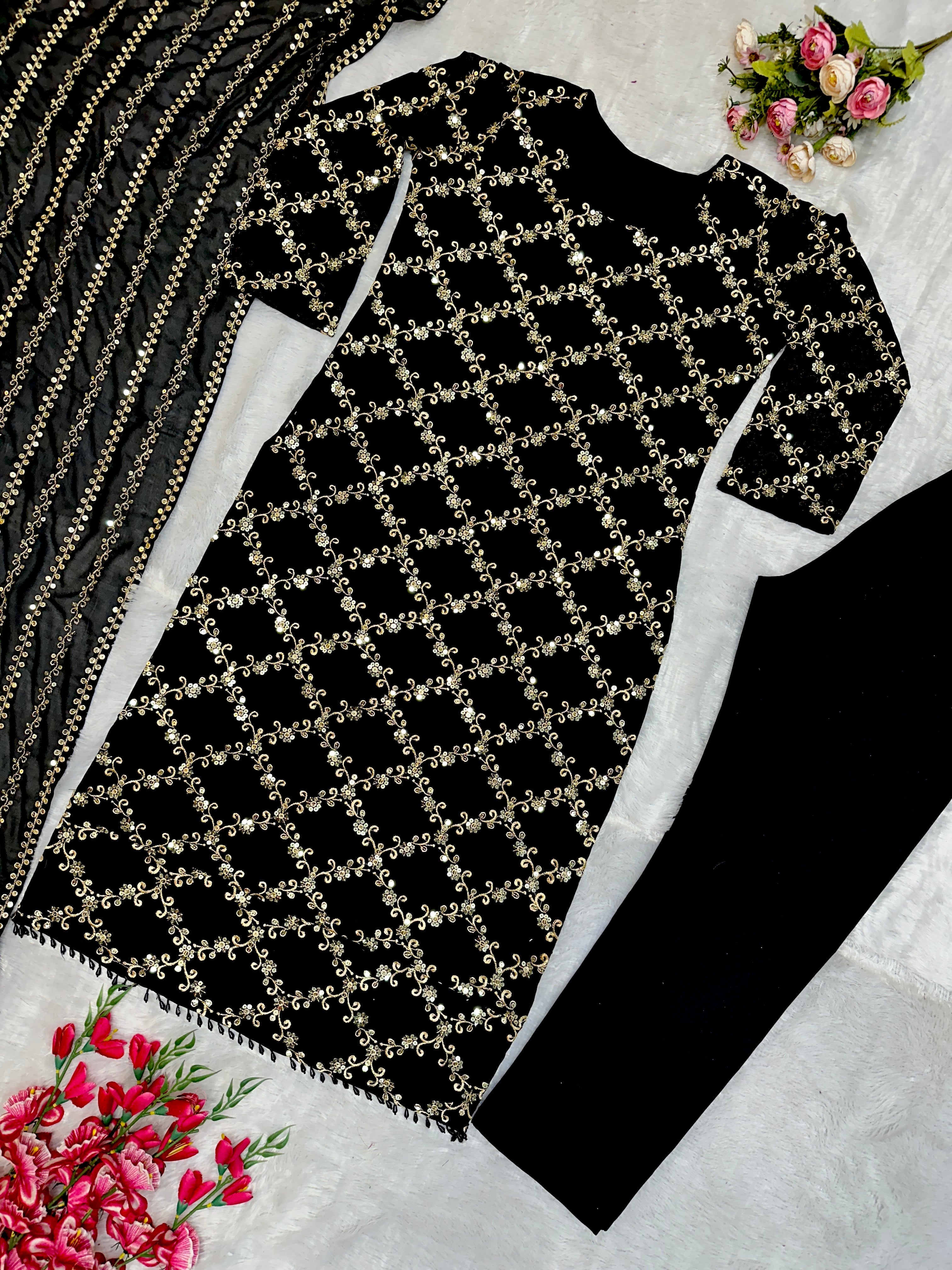 पार्टी वेयर टॉप, बॉटम और दुपट्टा, कढ़ाई वर्क के साथ