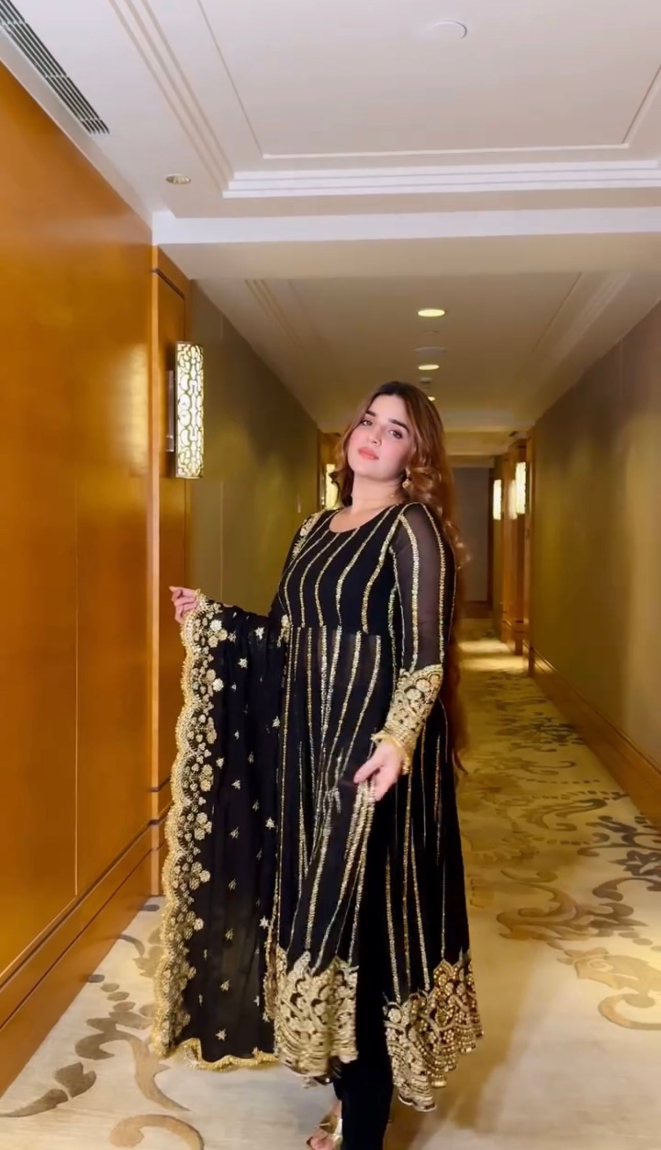 Fancy Naira Cut Gown, Bottom And Dupatta With Embroidery Sequence Work