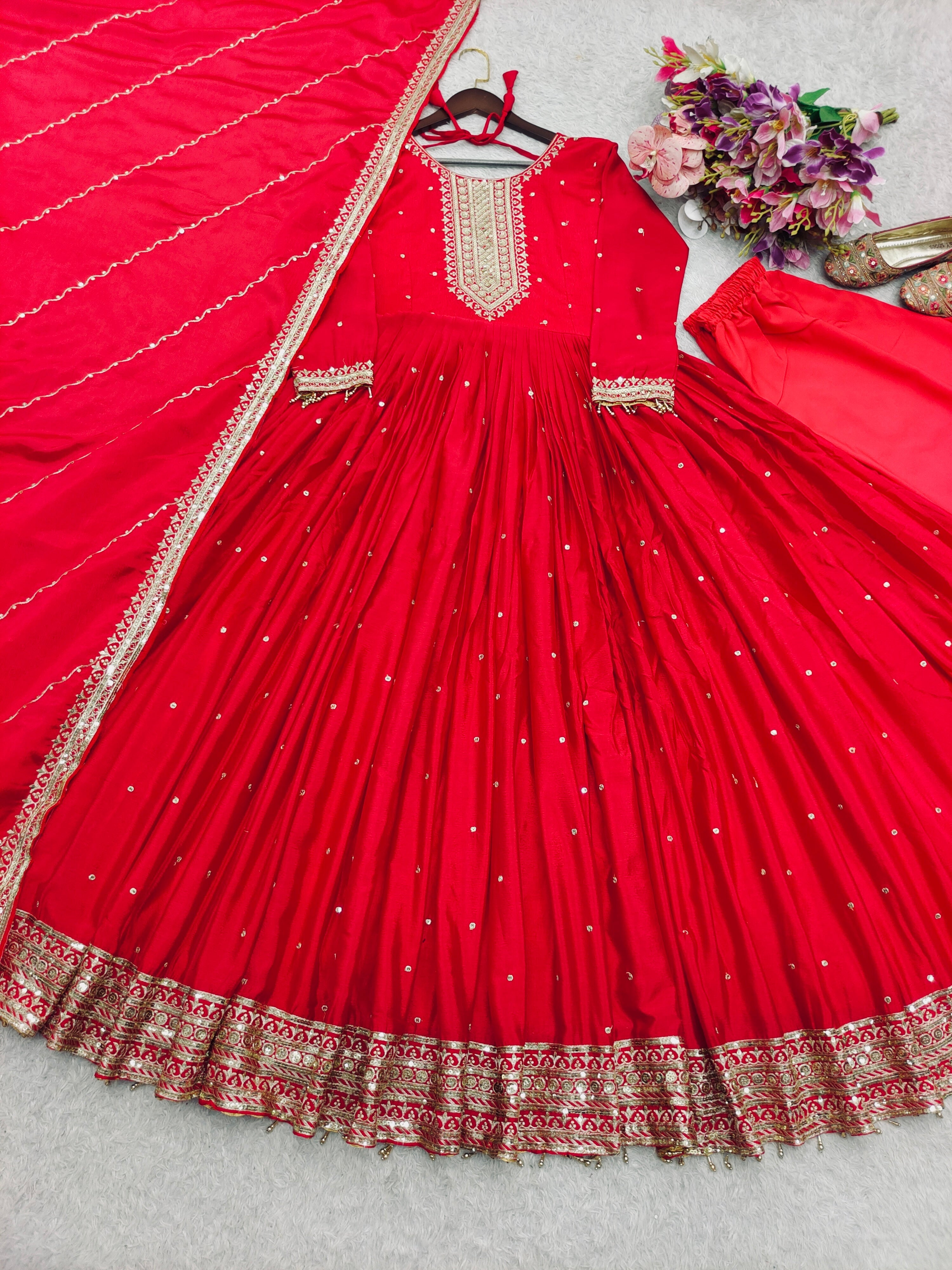 Designer Gown Pent & Dupatta With Embroidery Sequence Work