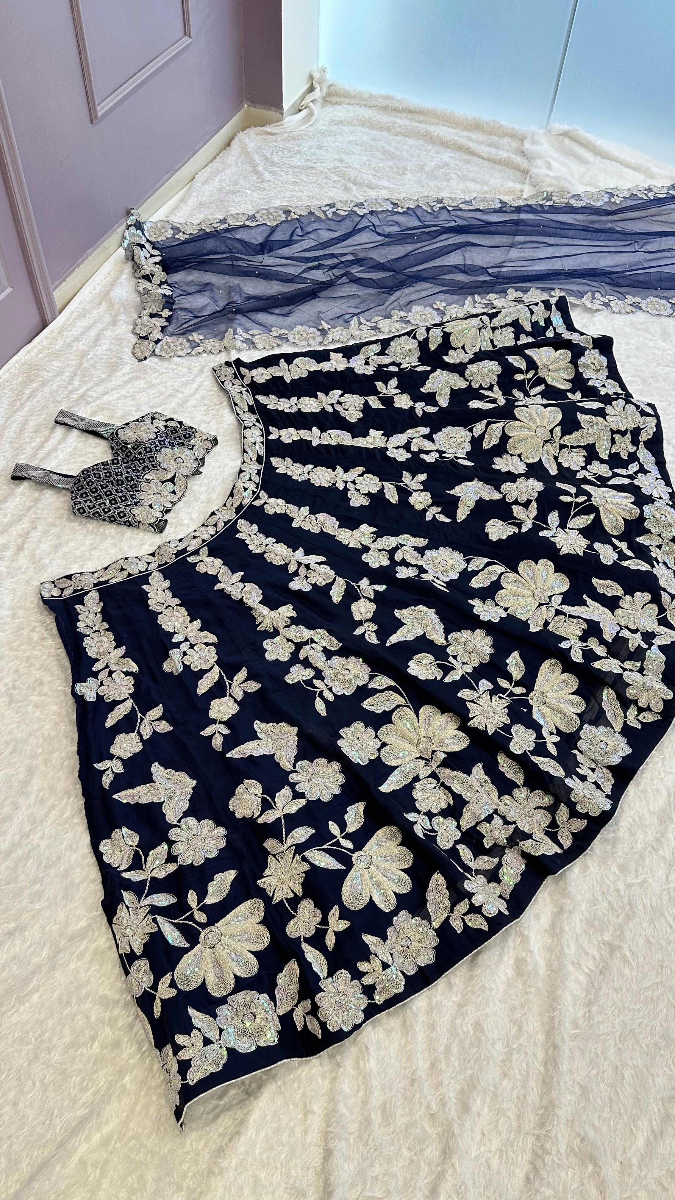 Designer Lehenga Choli With Rainbow Sequins & Dori work