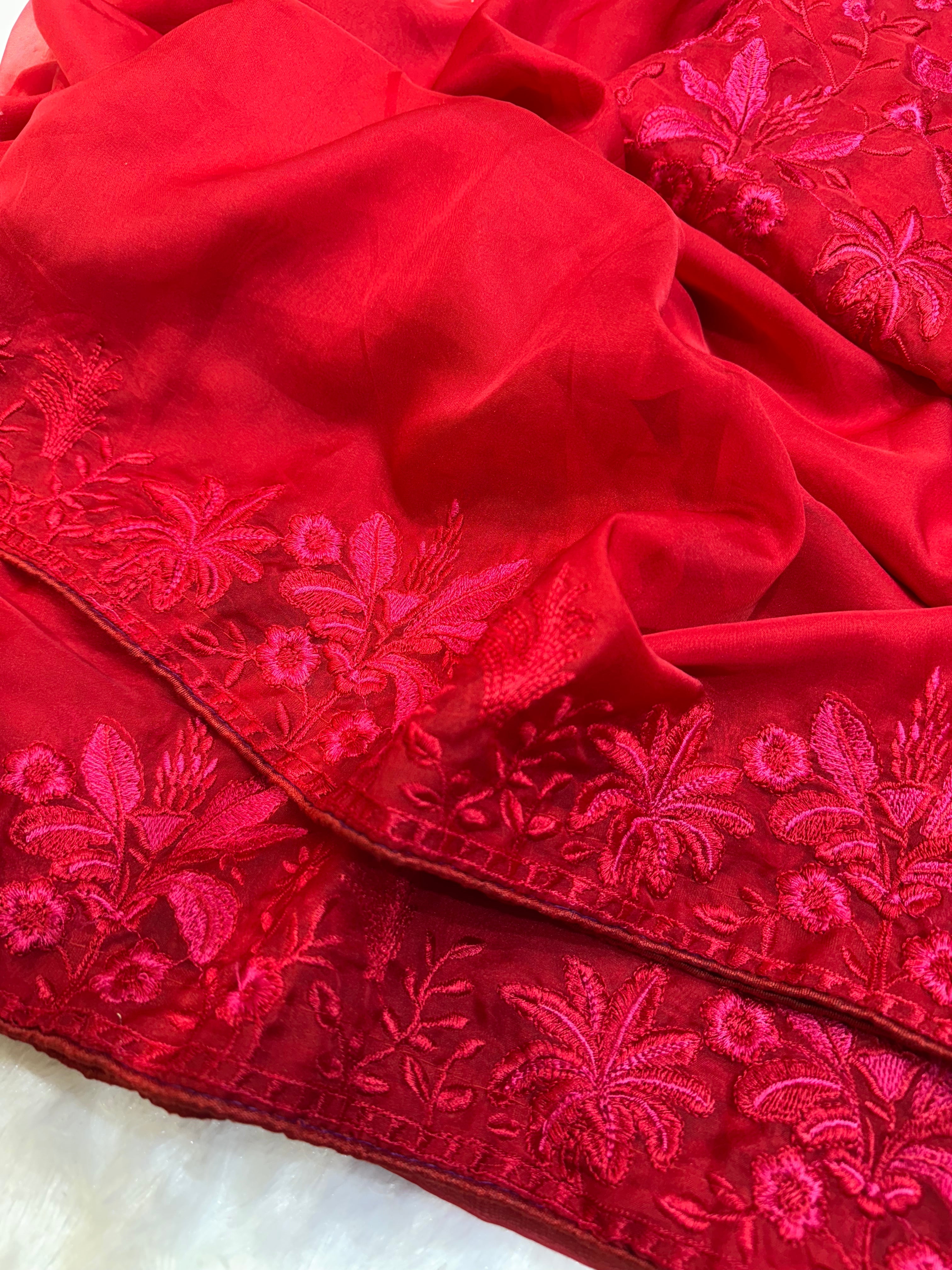 बहुरंगी धागों की कढ़ाई वाली डिज़ाइनर साड़ी