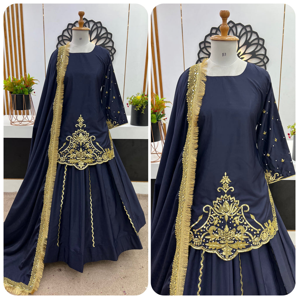 Beautiful Party Wear Fancy Top Bottom And Plazzo