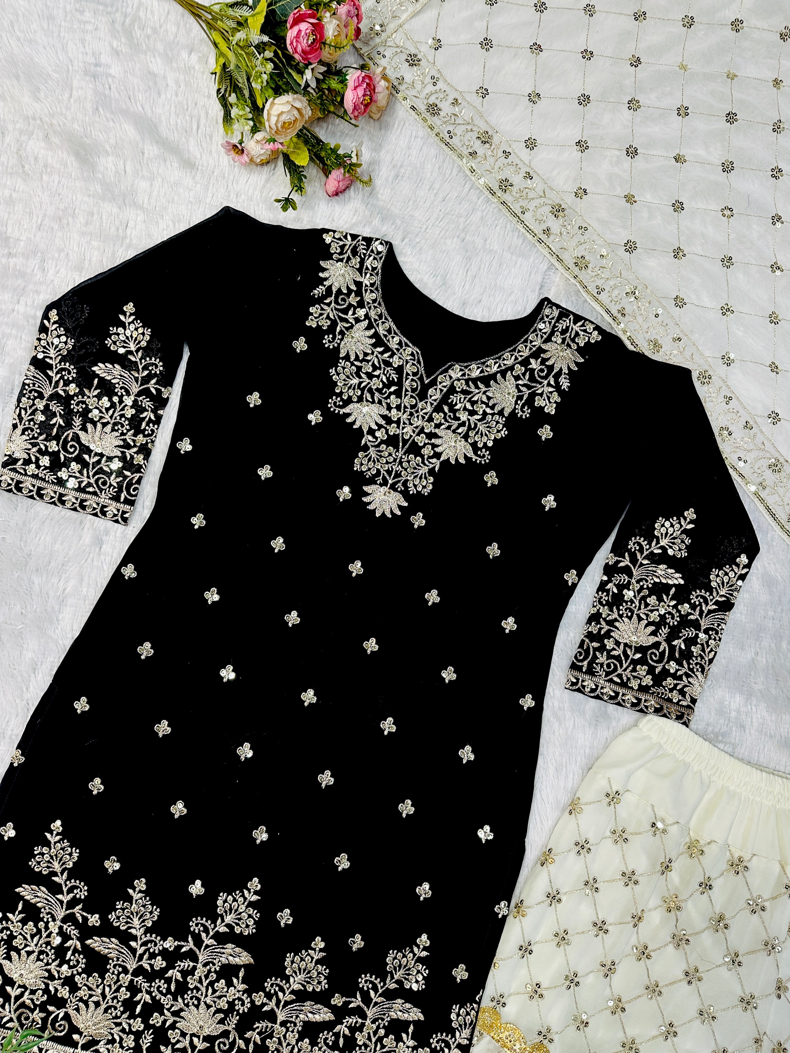 डिजाइनर पार्टी वेयर टॉप, प्लाजो और दुपट्टा