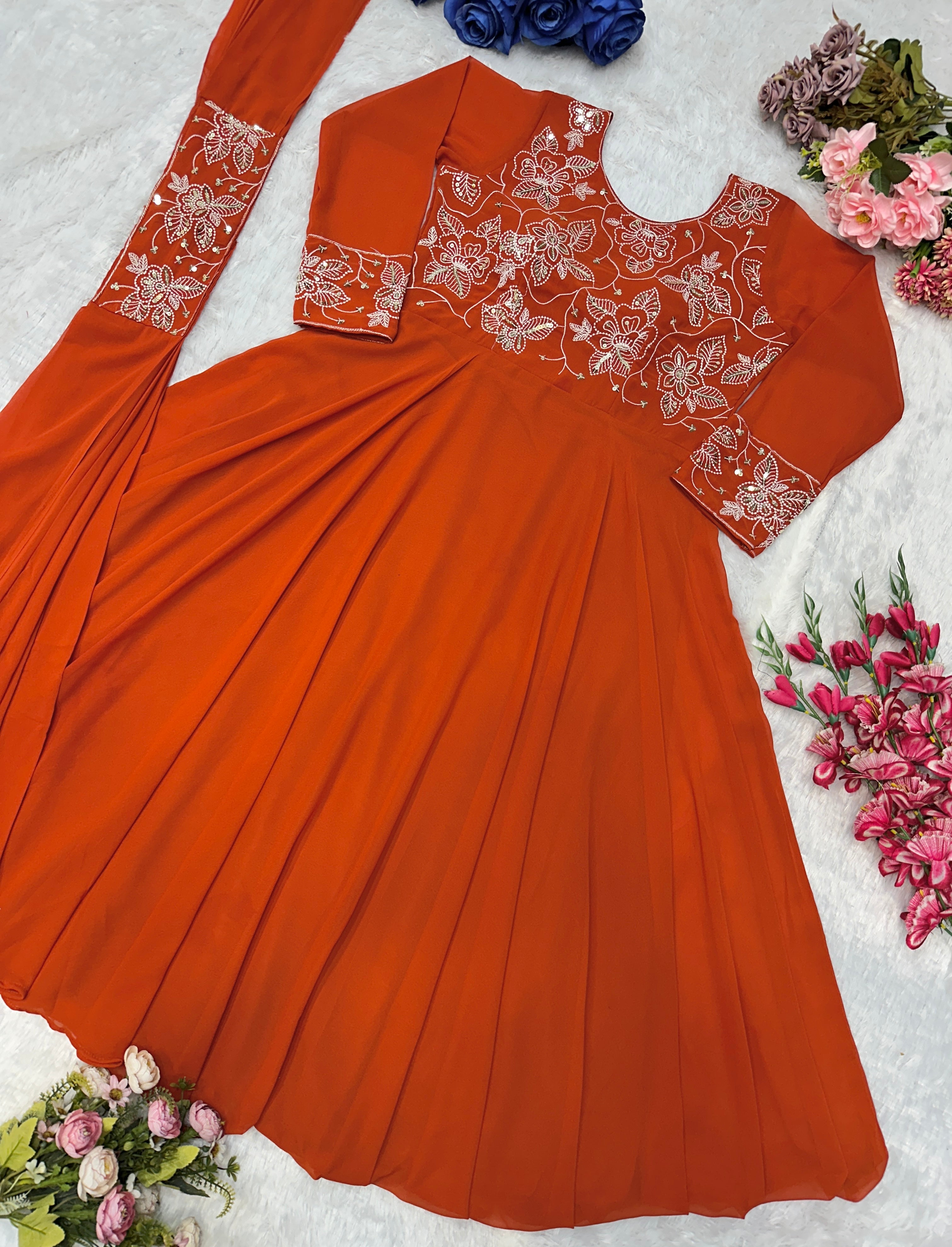 Designer Party Wear Look Anarkali Gown With Embroidery Work