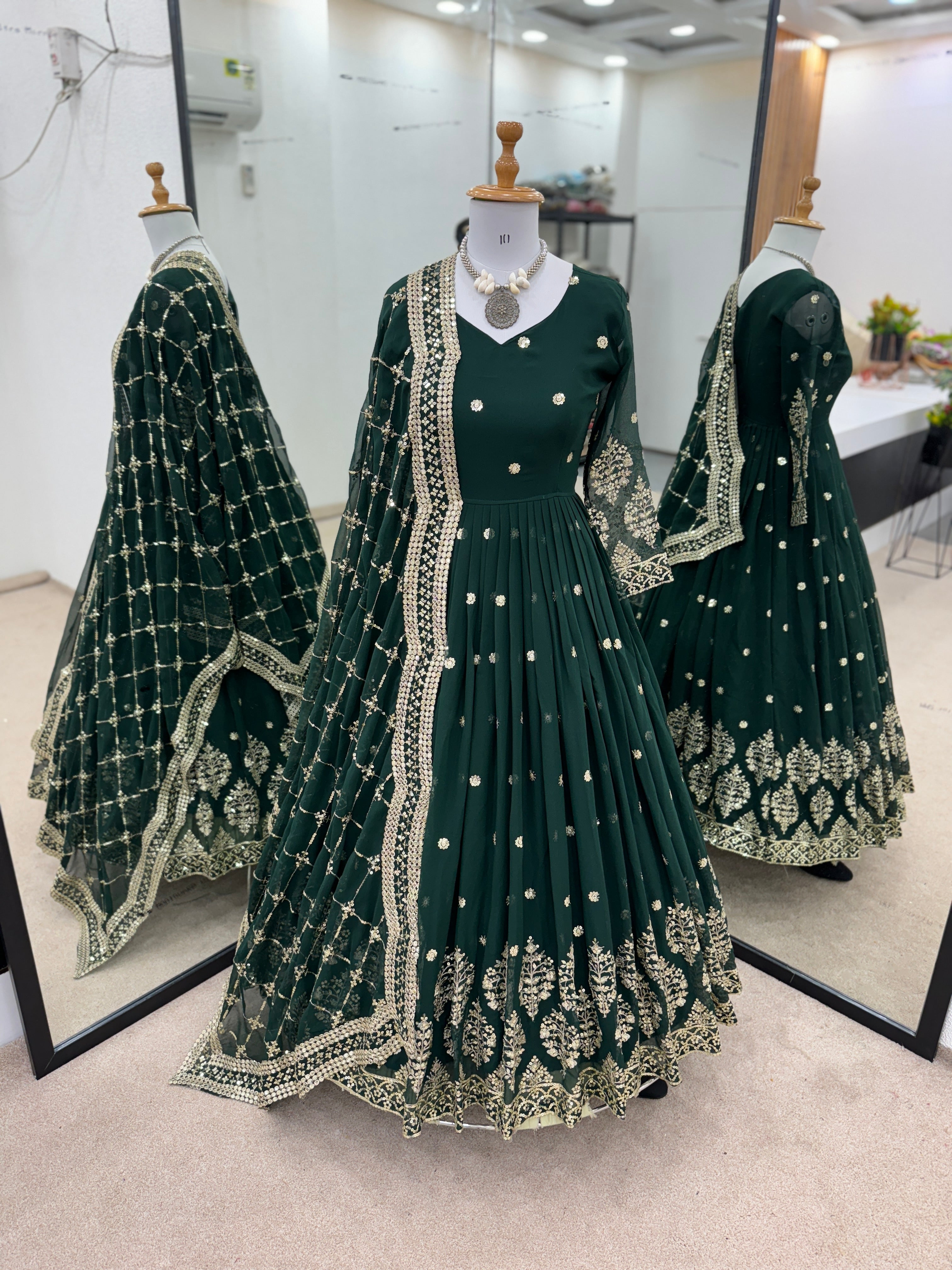 Designer Party Wear Look Full Heavy Embroidery Sequence Work Gown With Fully Stitched And Dupatta