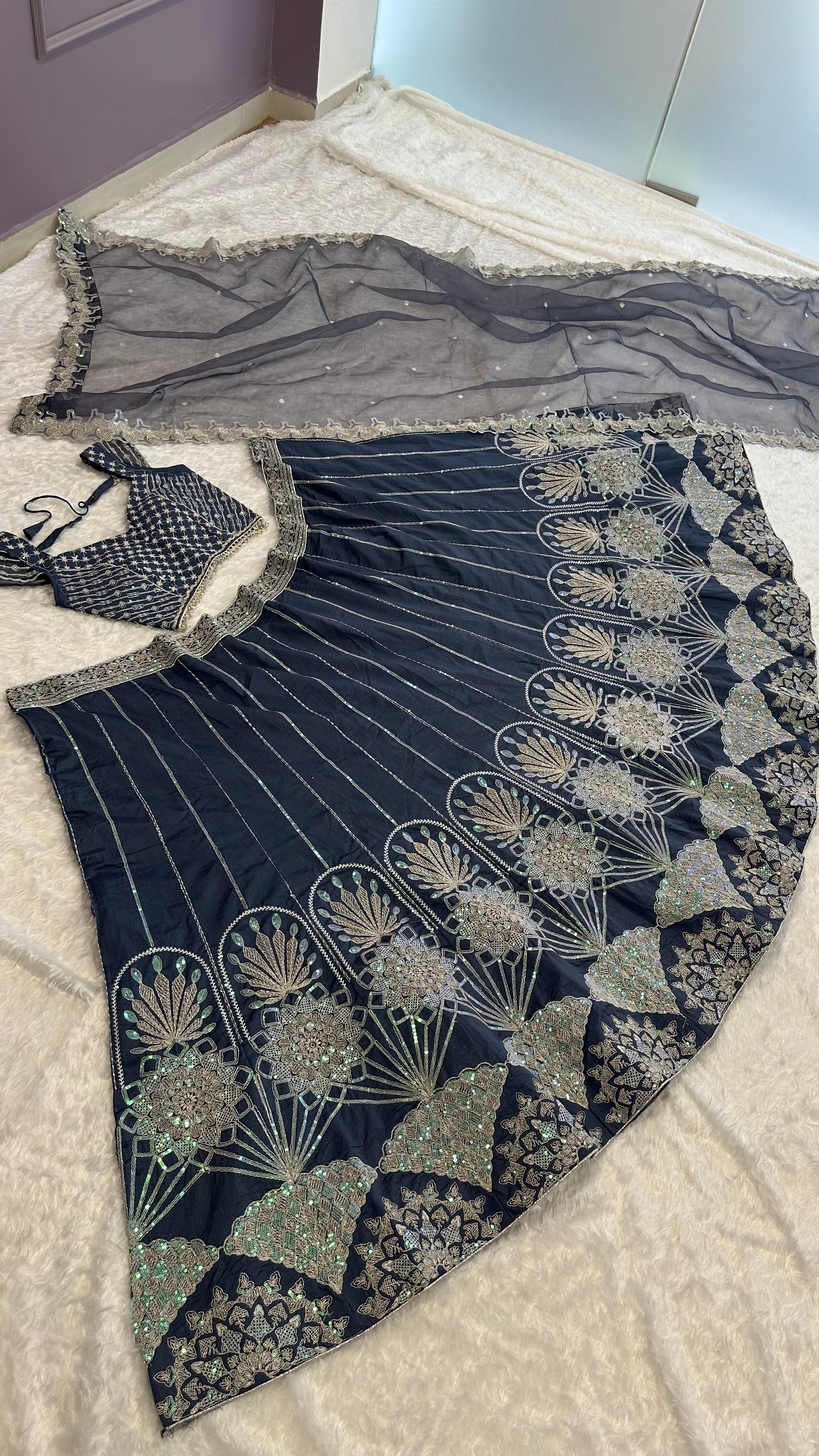 Party Wear Designer Lehenga Choli With Rainbow Sequence, Thread & Dori Work