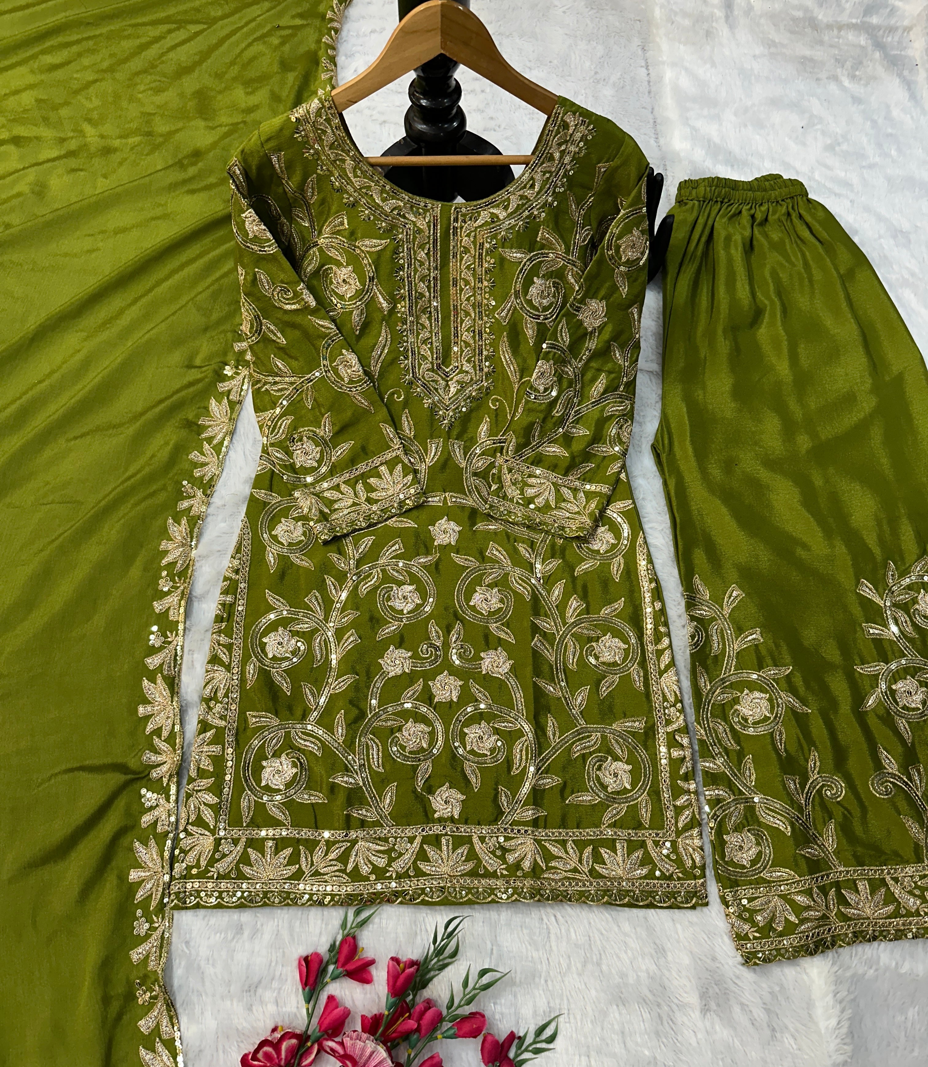 पार्टी वेयर डिजाइनर टॉप, प्लाजो और दुपट्टा