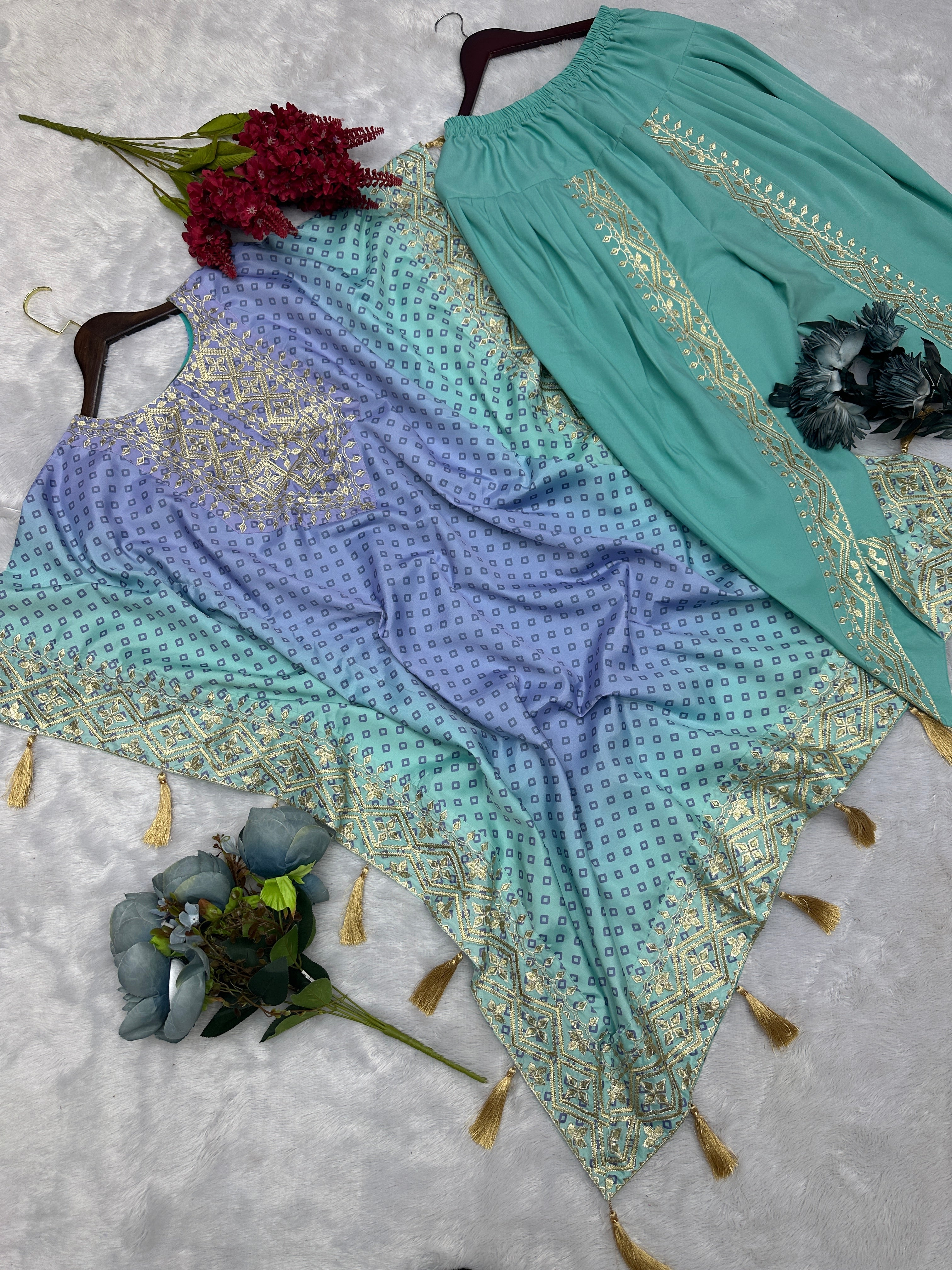 Beautiful Kaftan And Dhoti With Embroidery And Digital Print Work