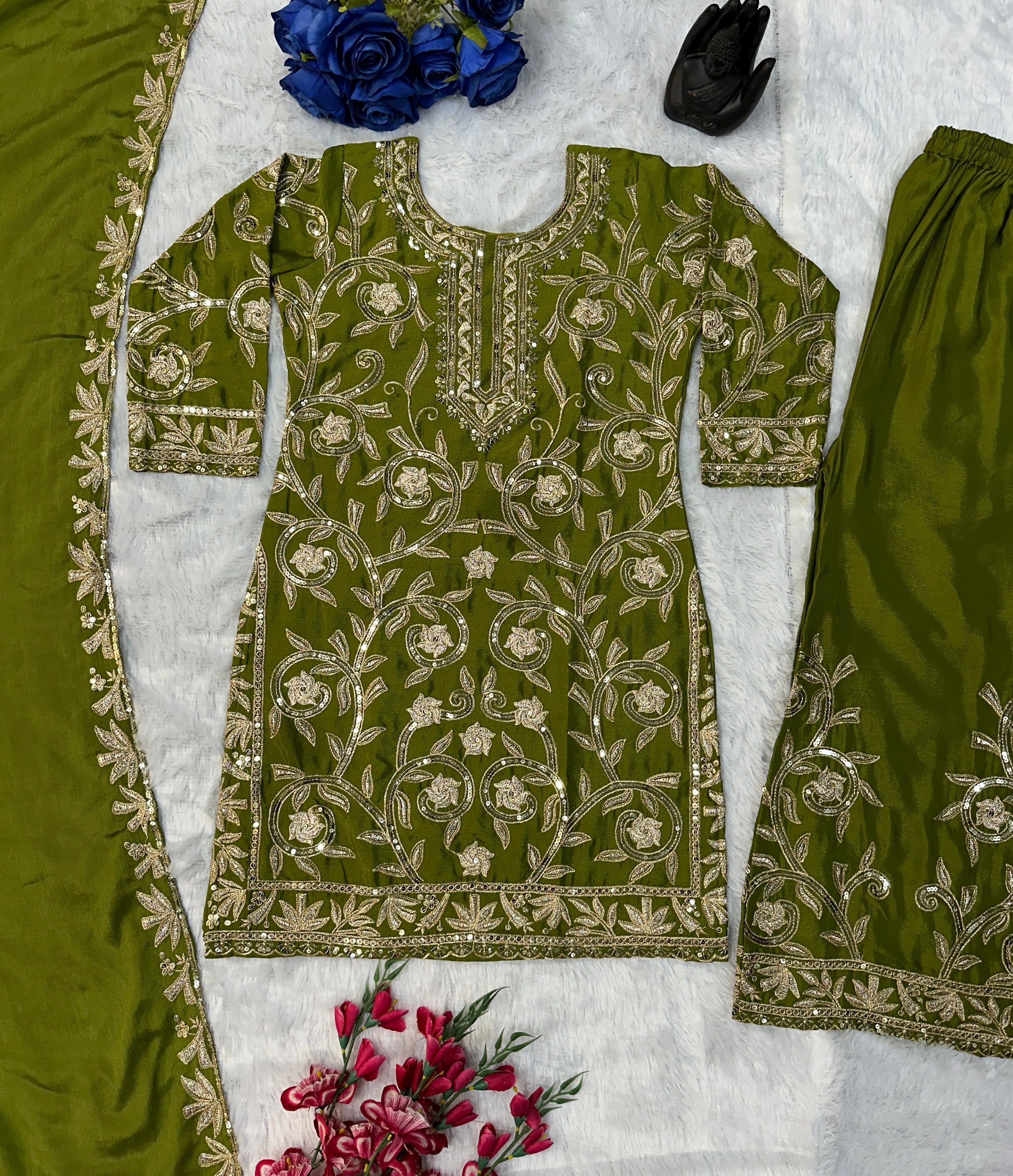 पार्टी वेयर डिजाइनर टॉप, प्लाजो और दुपट्टा