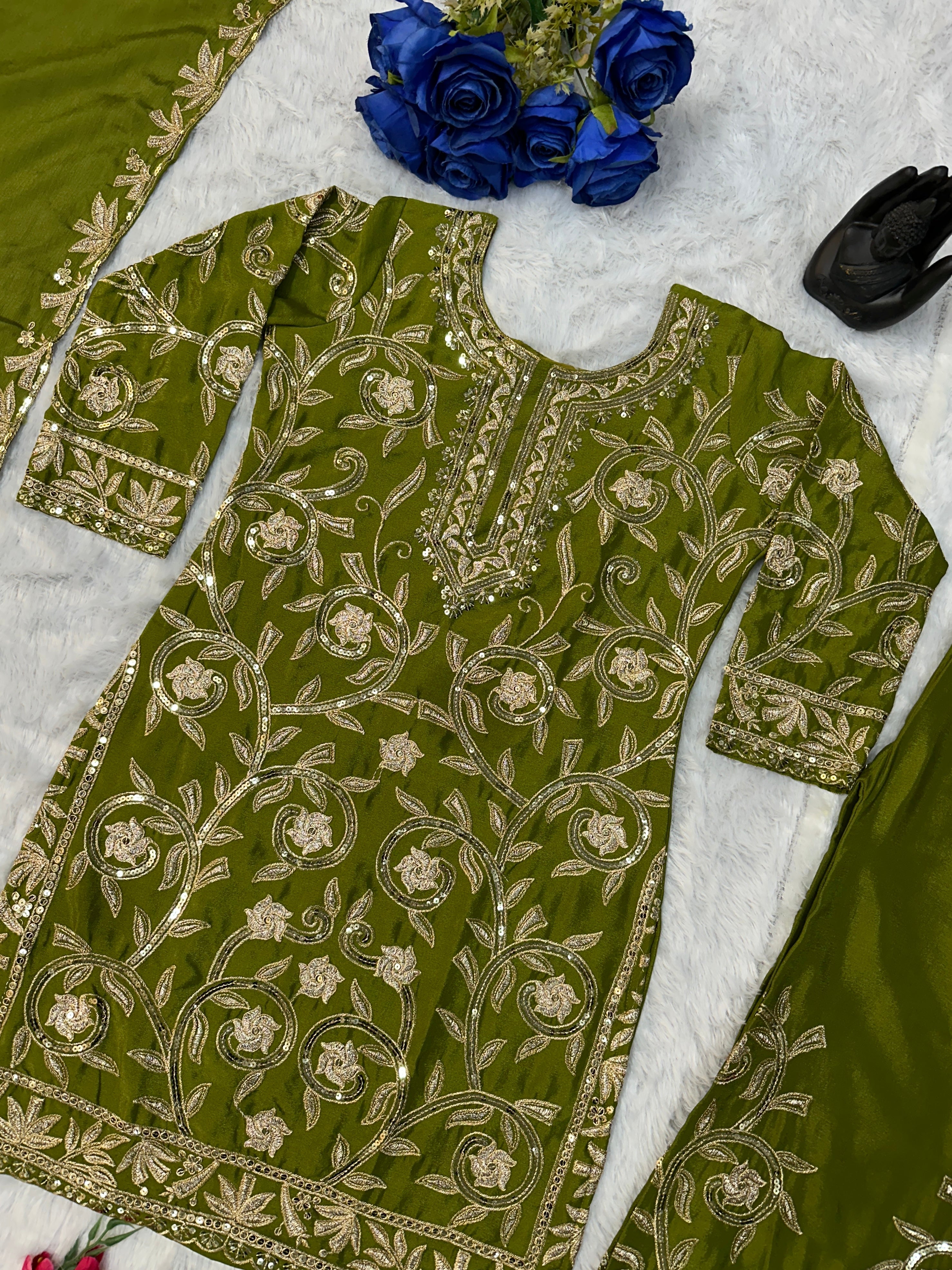 पार्टी वेयर डिजाइनर टॉप, प्लाजो और दुपट्टा