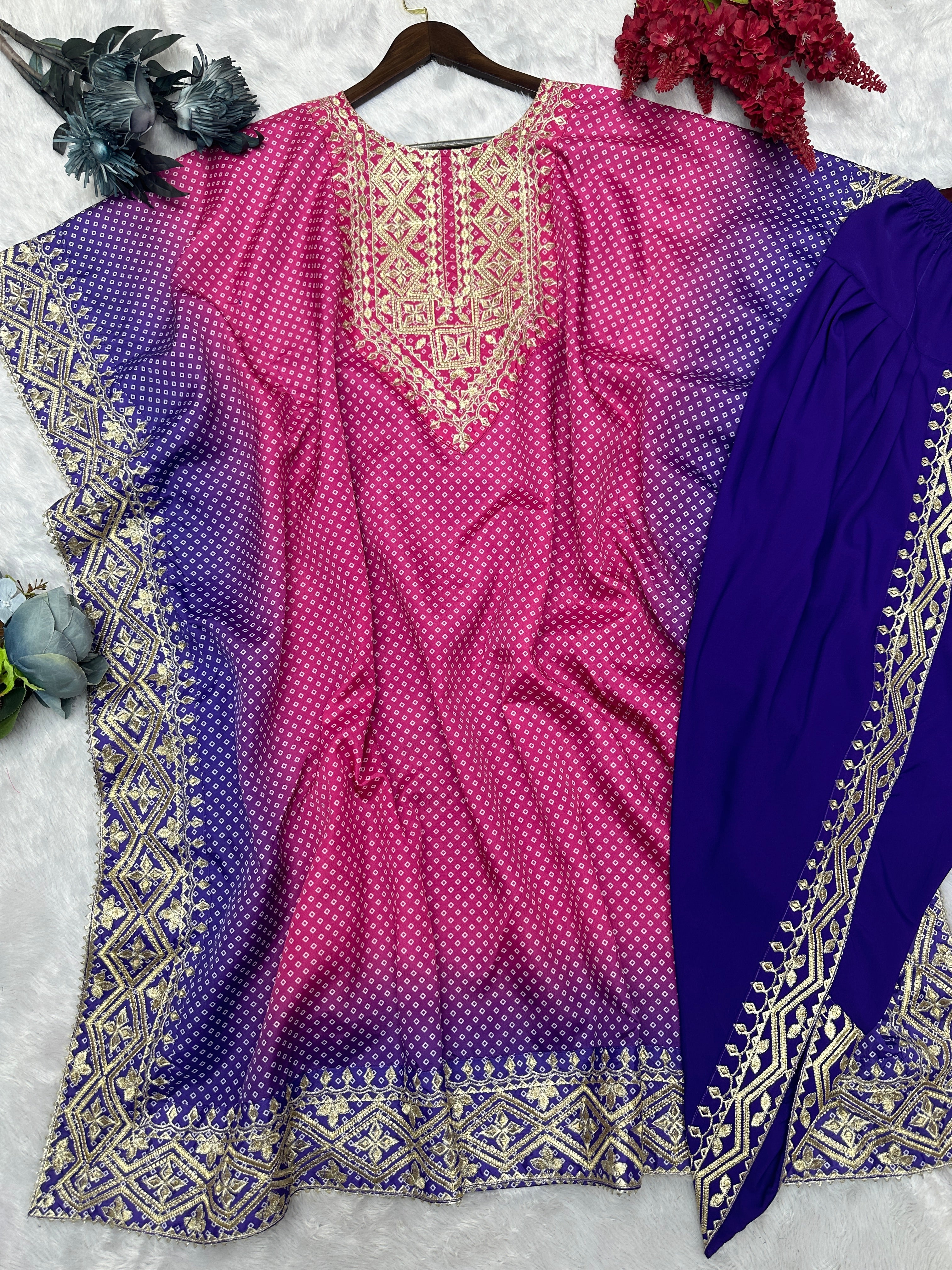 Beautiful Kaftan And Dhoti With Embroidery And Digital Print Work