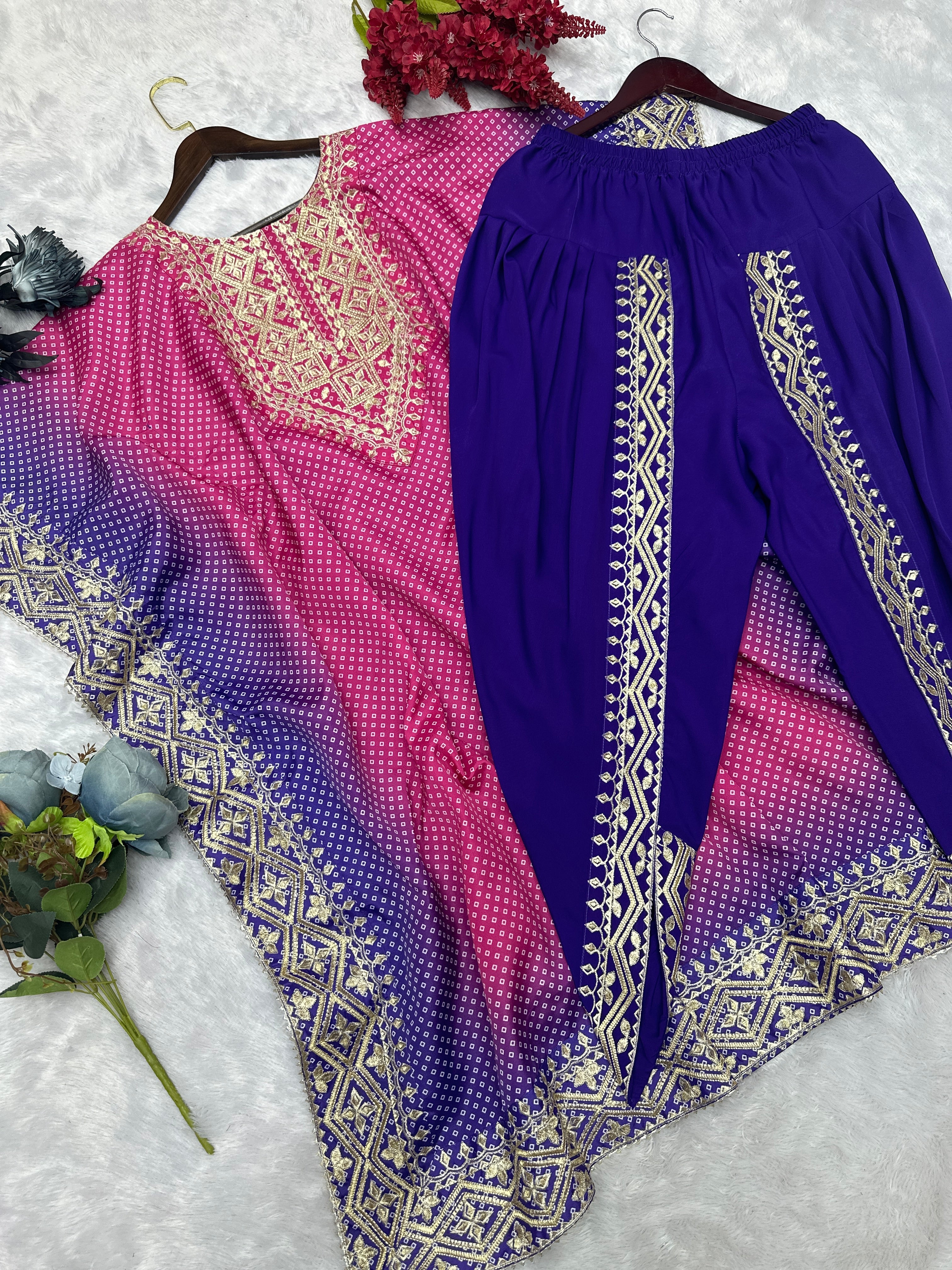 Beautiful Kaftan And Dhoti With Embroidery And Digital Print Work