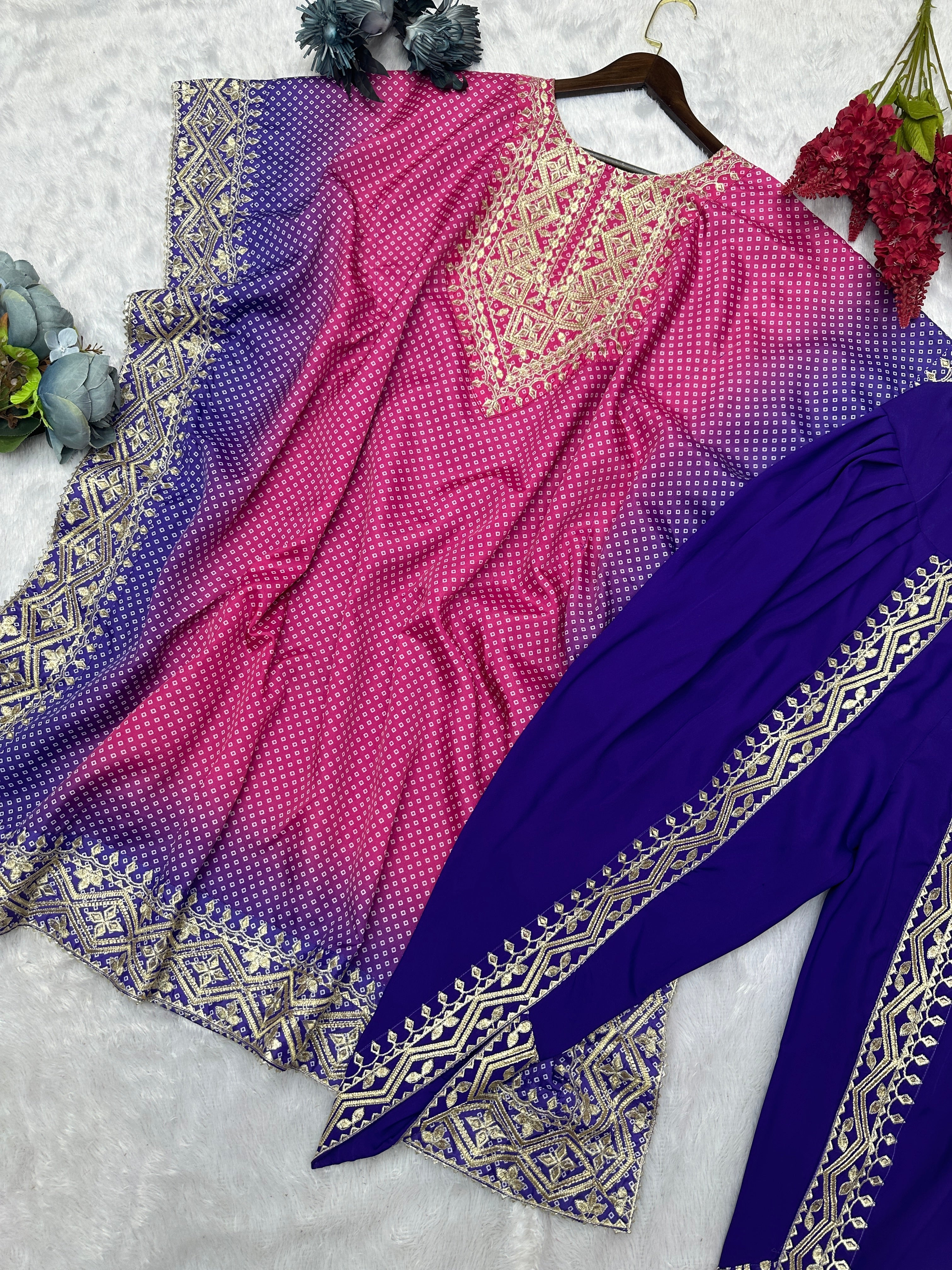 Beautiful Kaftan And Dhoti With Embroidery And Digital Print Work