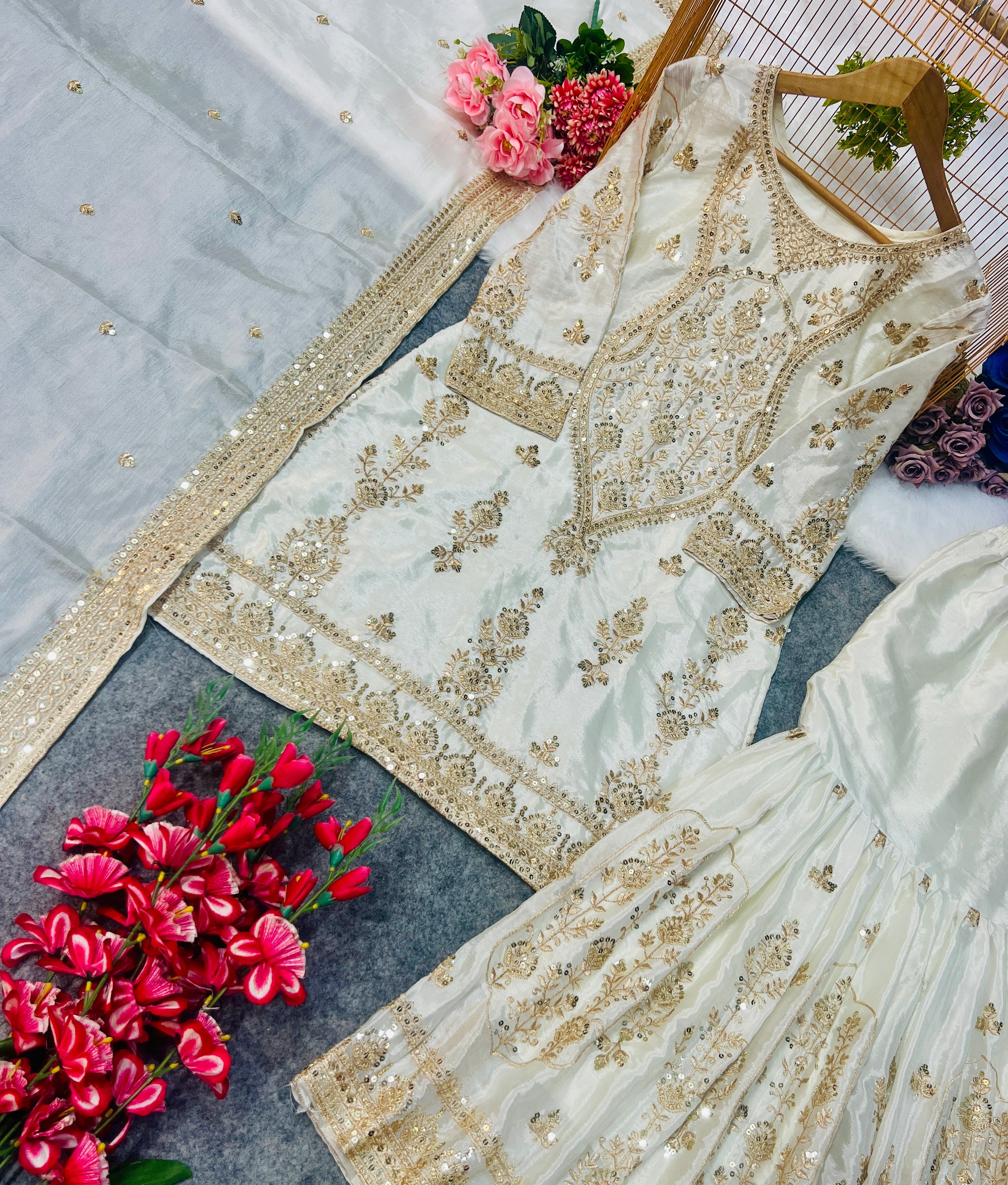 डिजाइनर पार्टी वेयर टॉप, बॉटम और दुपट्टा