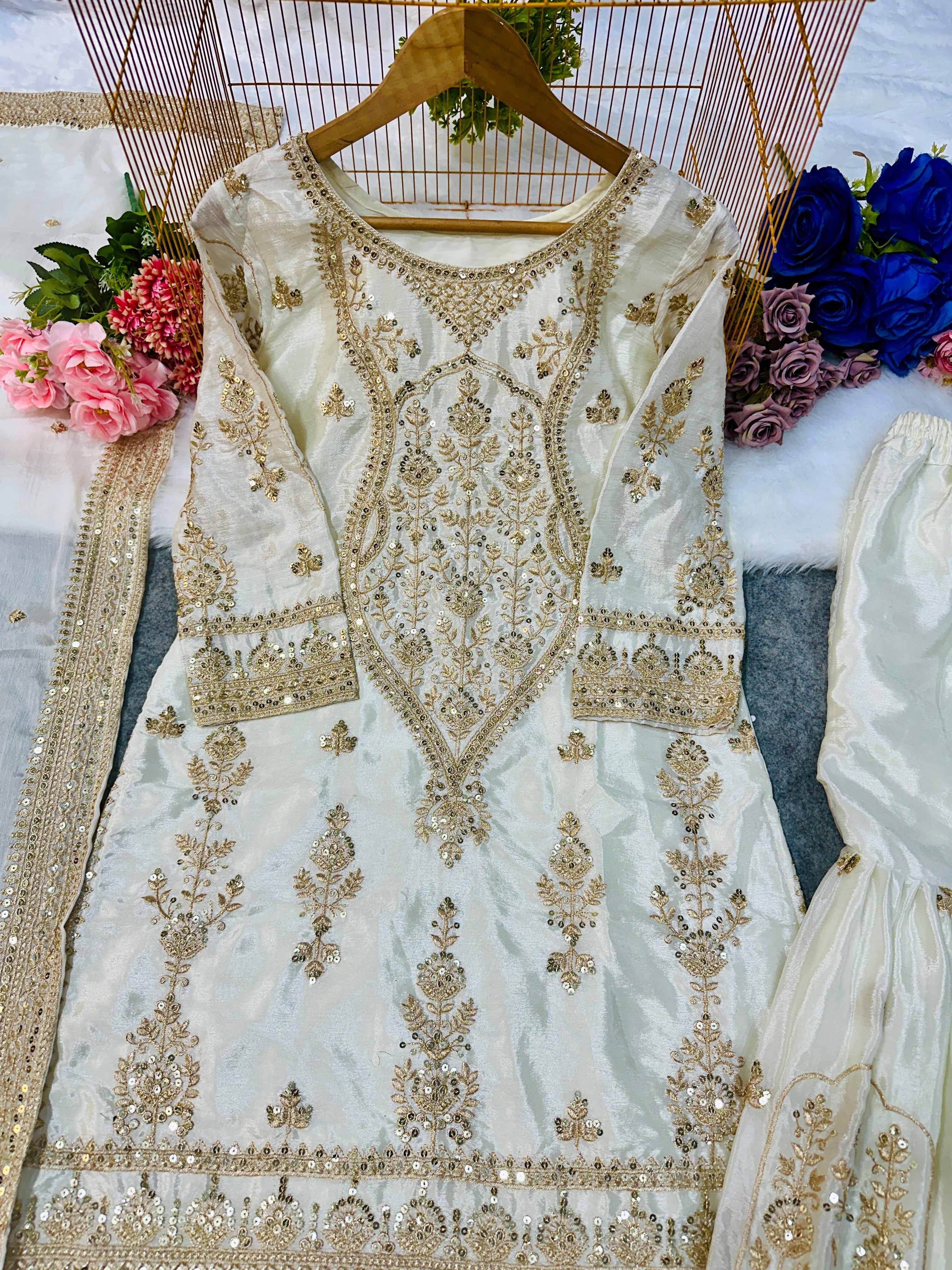 डिजाइनर पार्टी वेयर टॉप, बॉटम और दुपट्टा