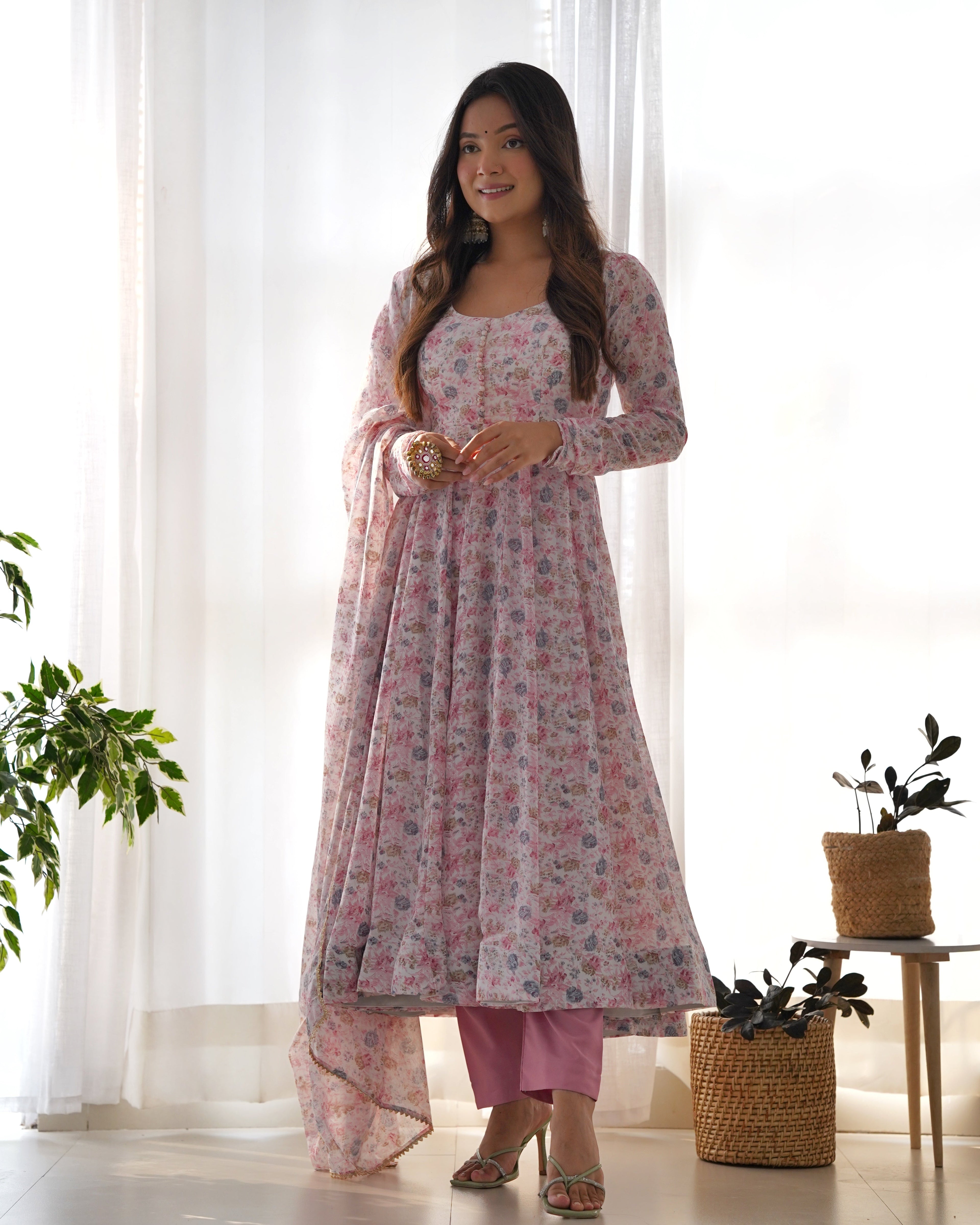 Beautiful Party Wear Anarkali Gown And Pent With Dupatta