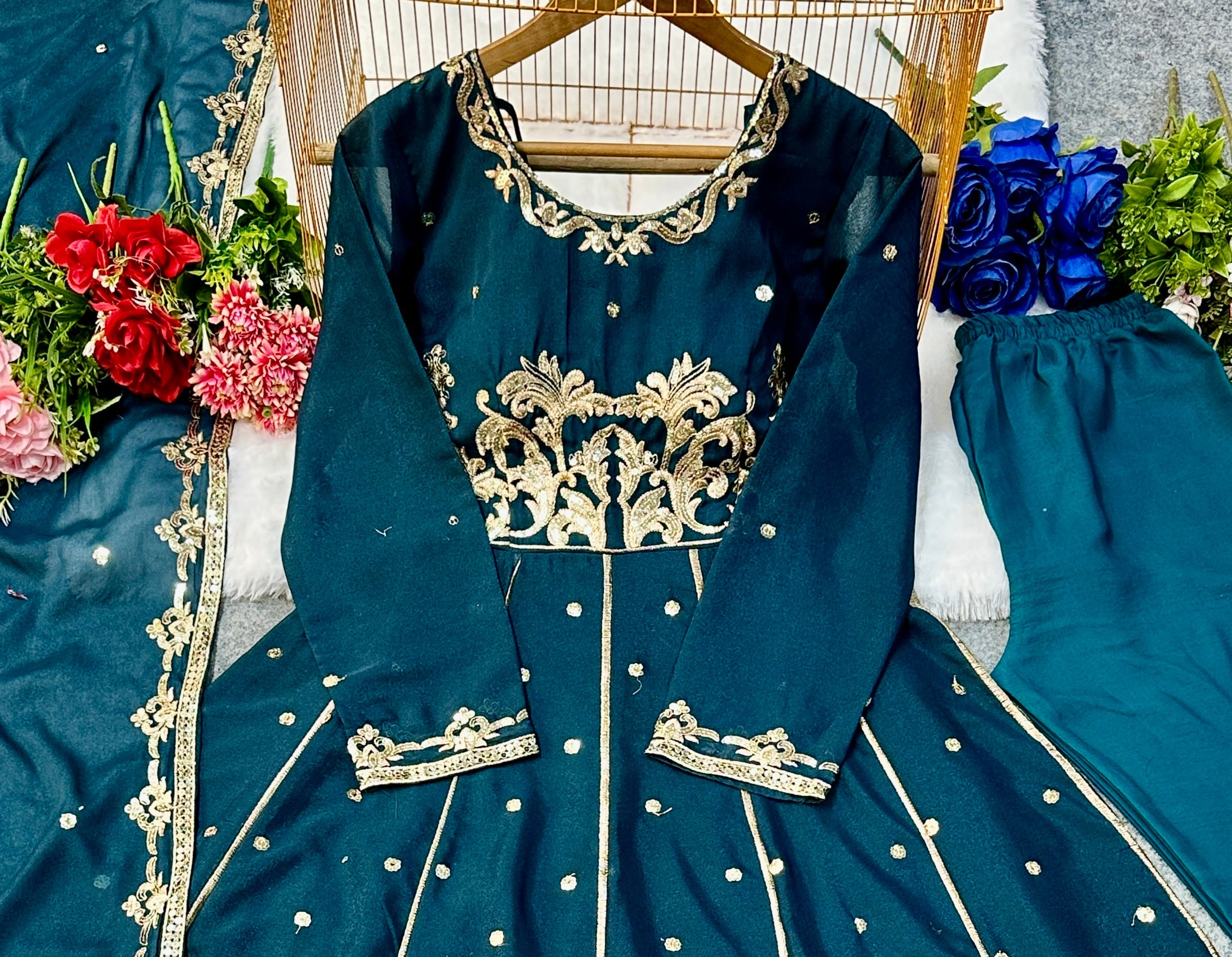 Designer Party Wear Anarkali Gowan Pent And Dupatta