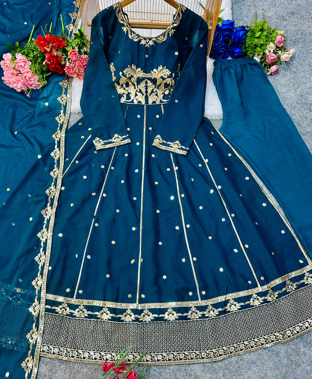 Designer Party Wear Anarkali Gowan Pent And Dupatta