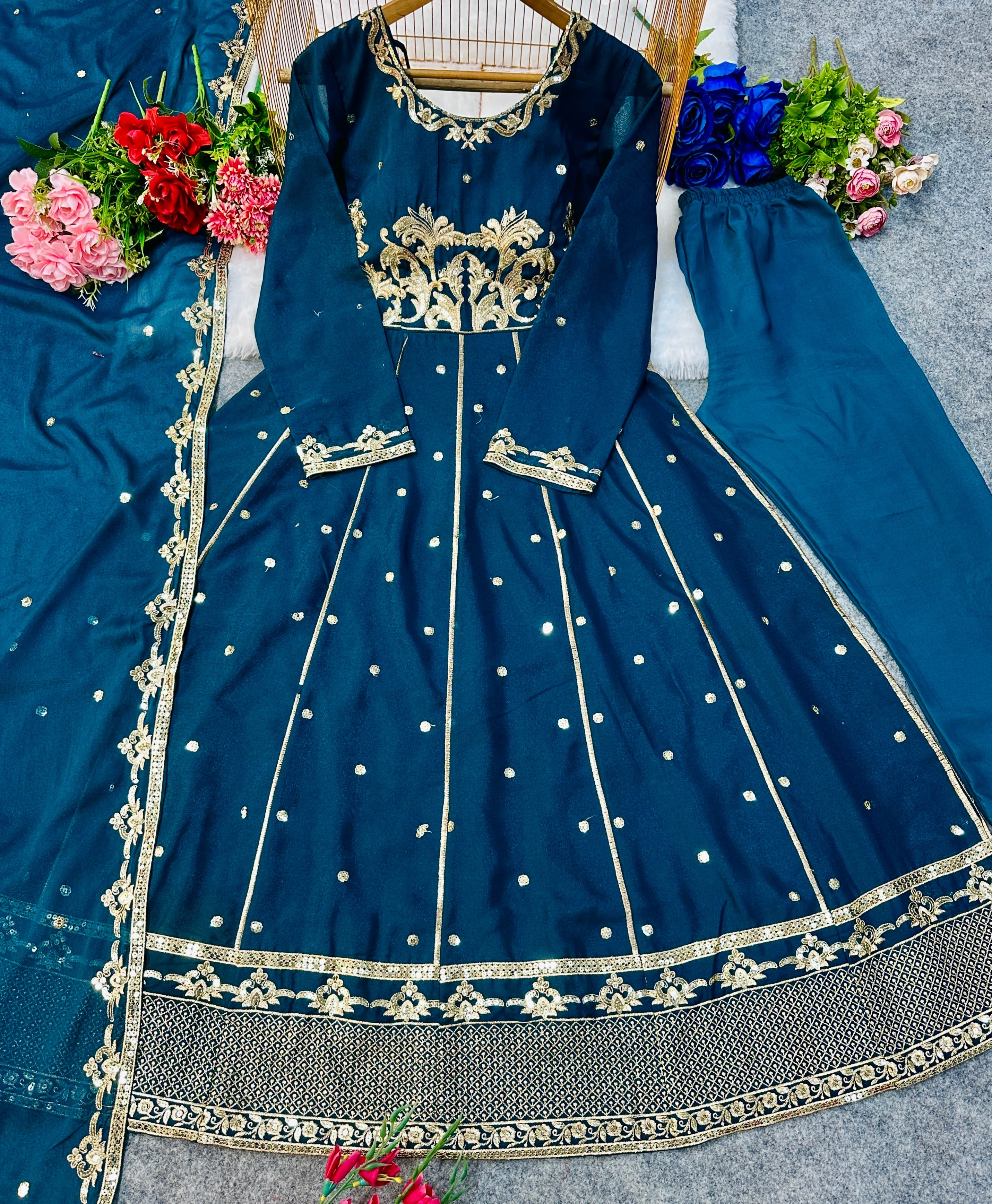 Designer Party Wear Anarkali Gowan Pent And Dupatta